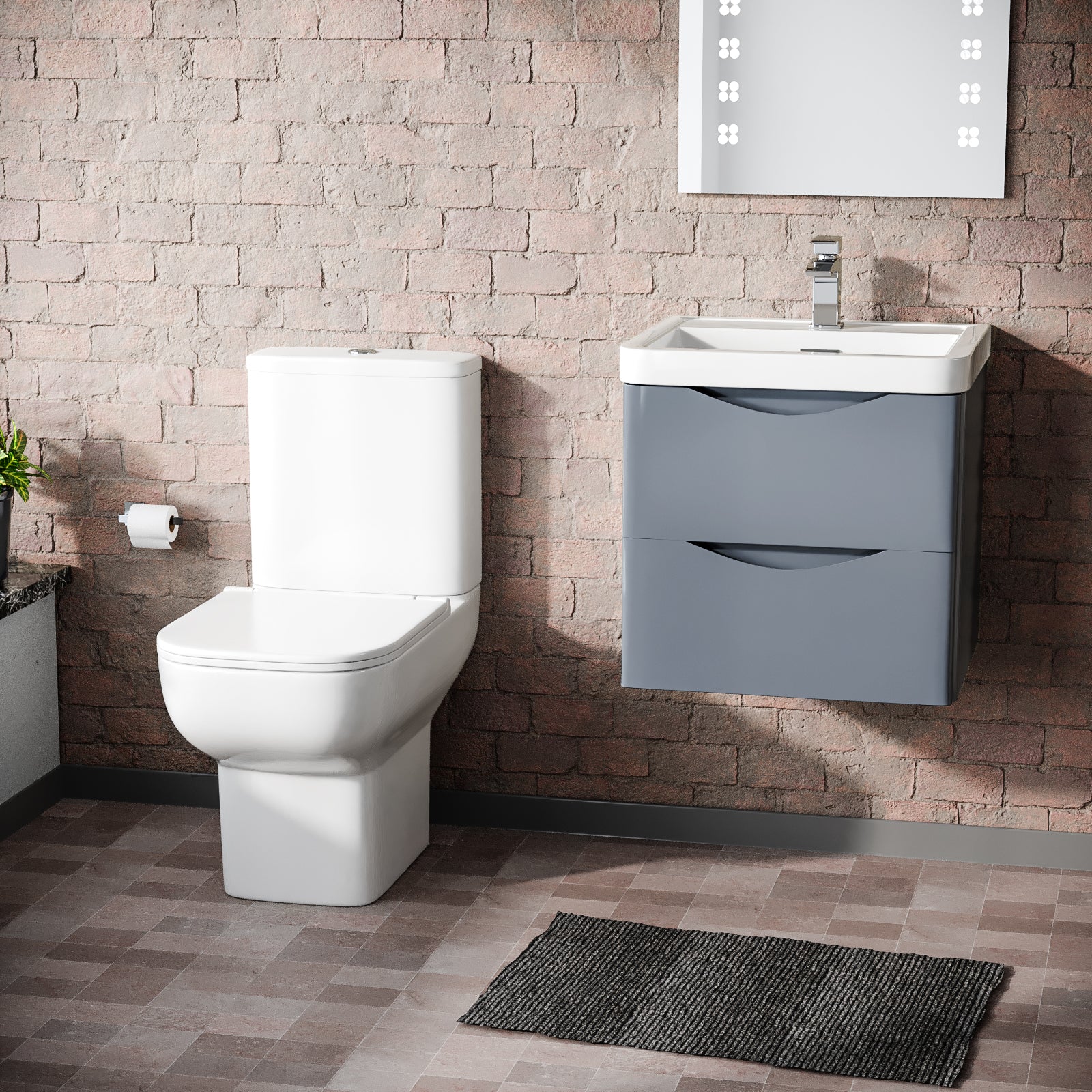 Merton Grey 500mm Wall Hung Vanity Basin Unit & Close Coupled Toilet