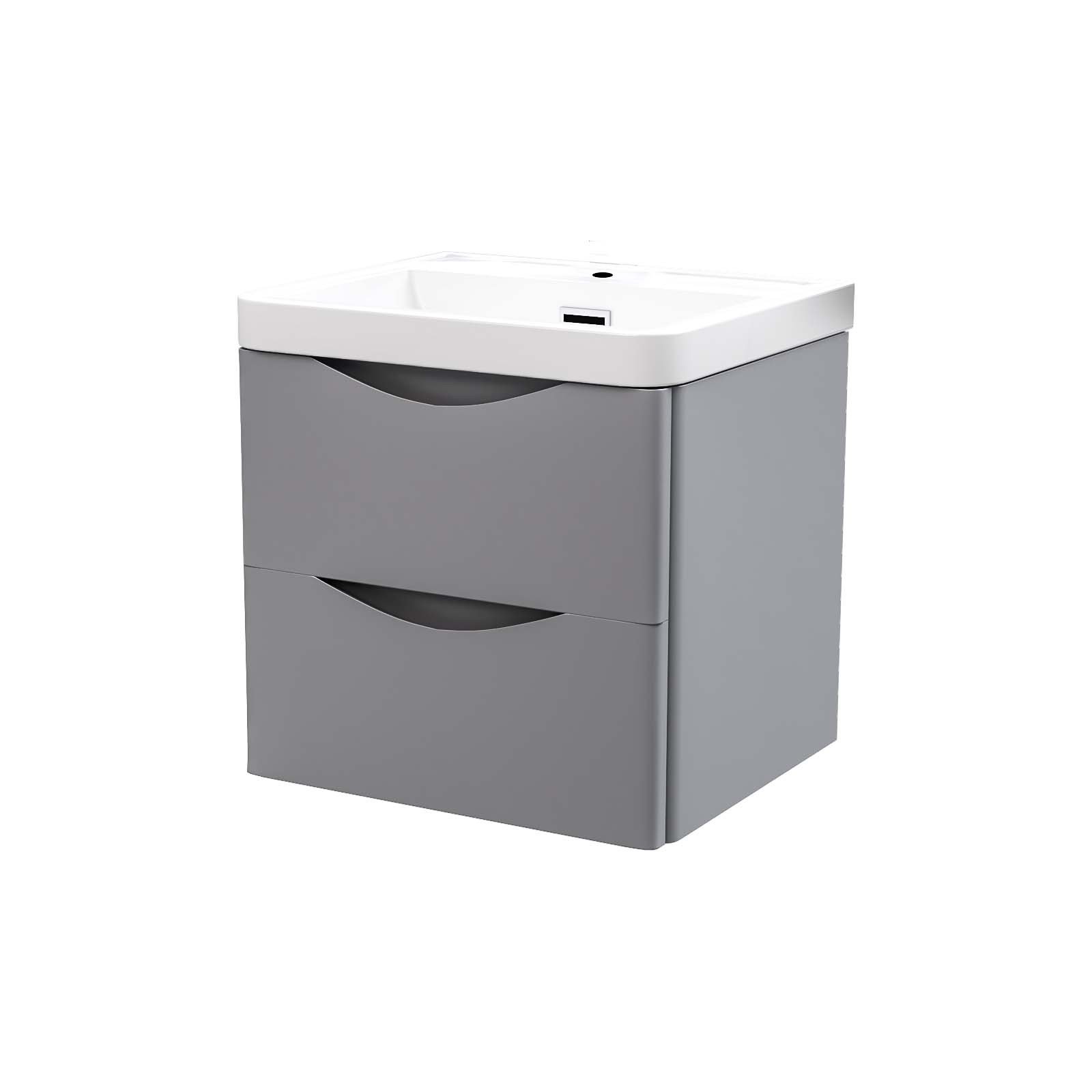 Merton Matte Grey 500mm Wall Hung Vanity Unit 2 Drawer & White Resin Basin