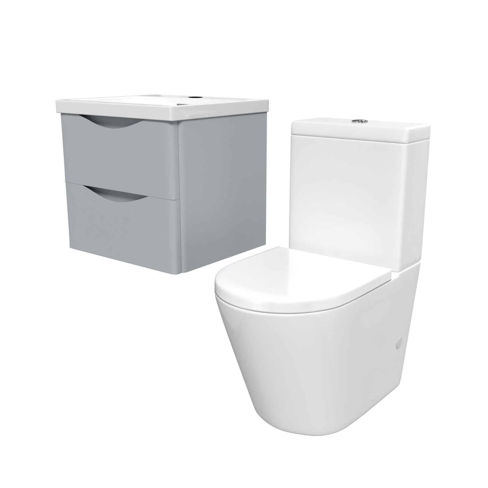 Merton 500mm Matte Grey Wall Hung Vanity Basin Vanity & Close Coupled Toilet