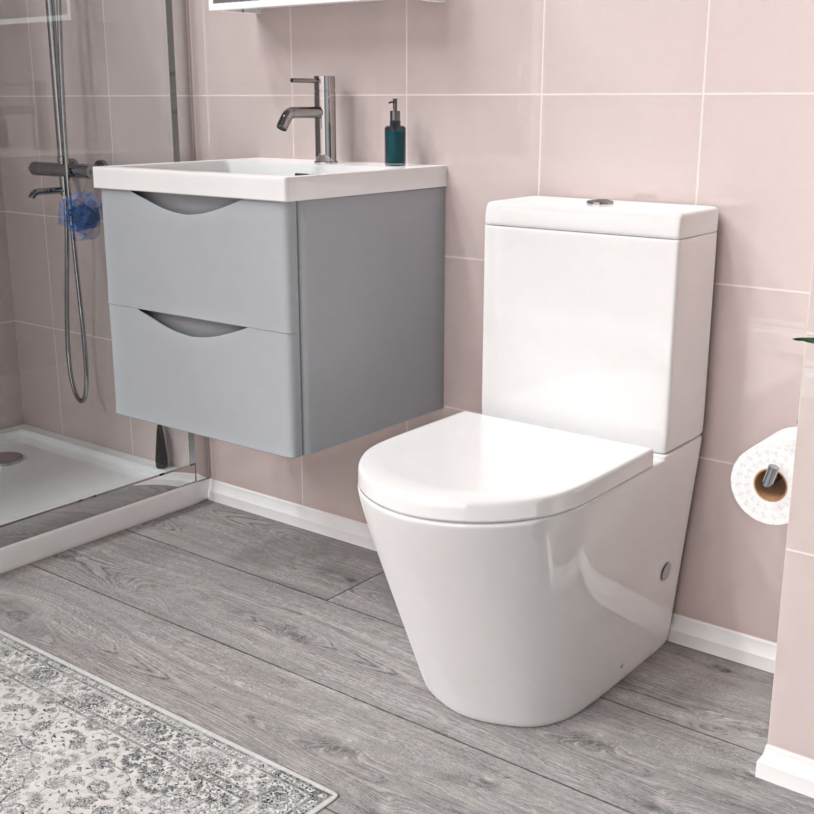 Merton 500mm Matte Grey Wall Hung Vanity Basin Vanity & Close Coupled Toilet