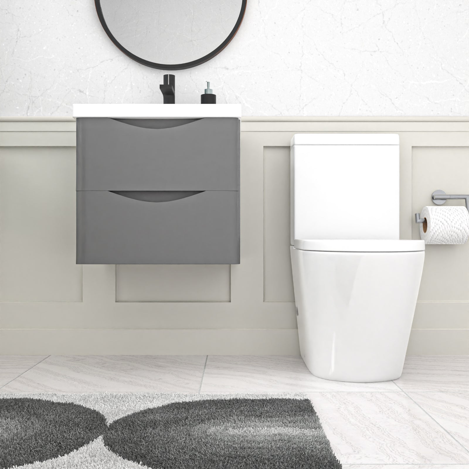 Merton 500mm Grey Wall Hung Vanity Basin Vanity & Close Coupled Toilet