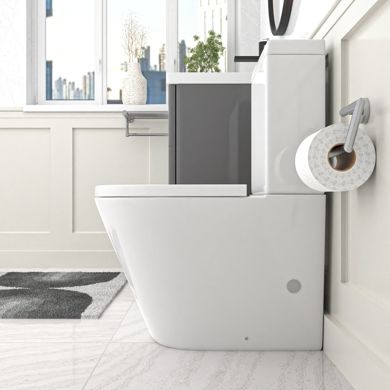 Merton 500mm Grey Wall Hung Vanity Basin Vanity & Close Coupled Toilet