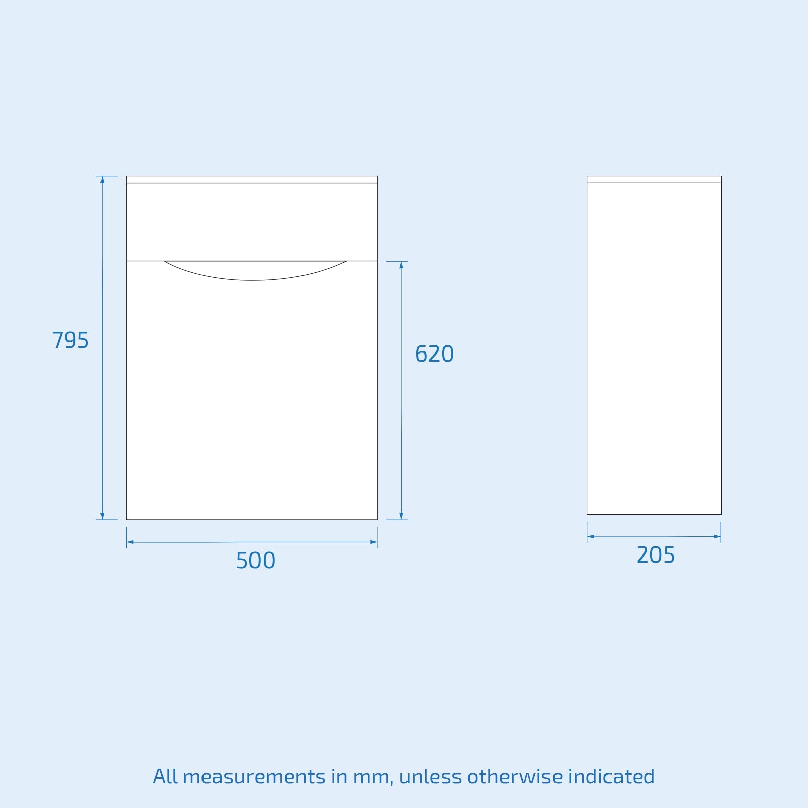 Merton 500mm WC Unit White & Rimless Back To Wall Toilet Flat Pack