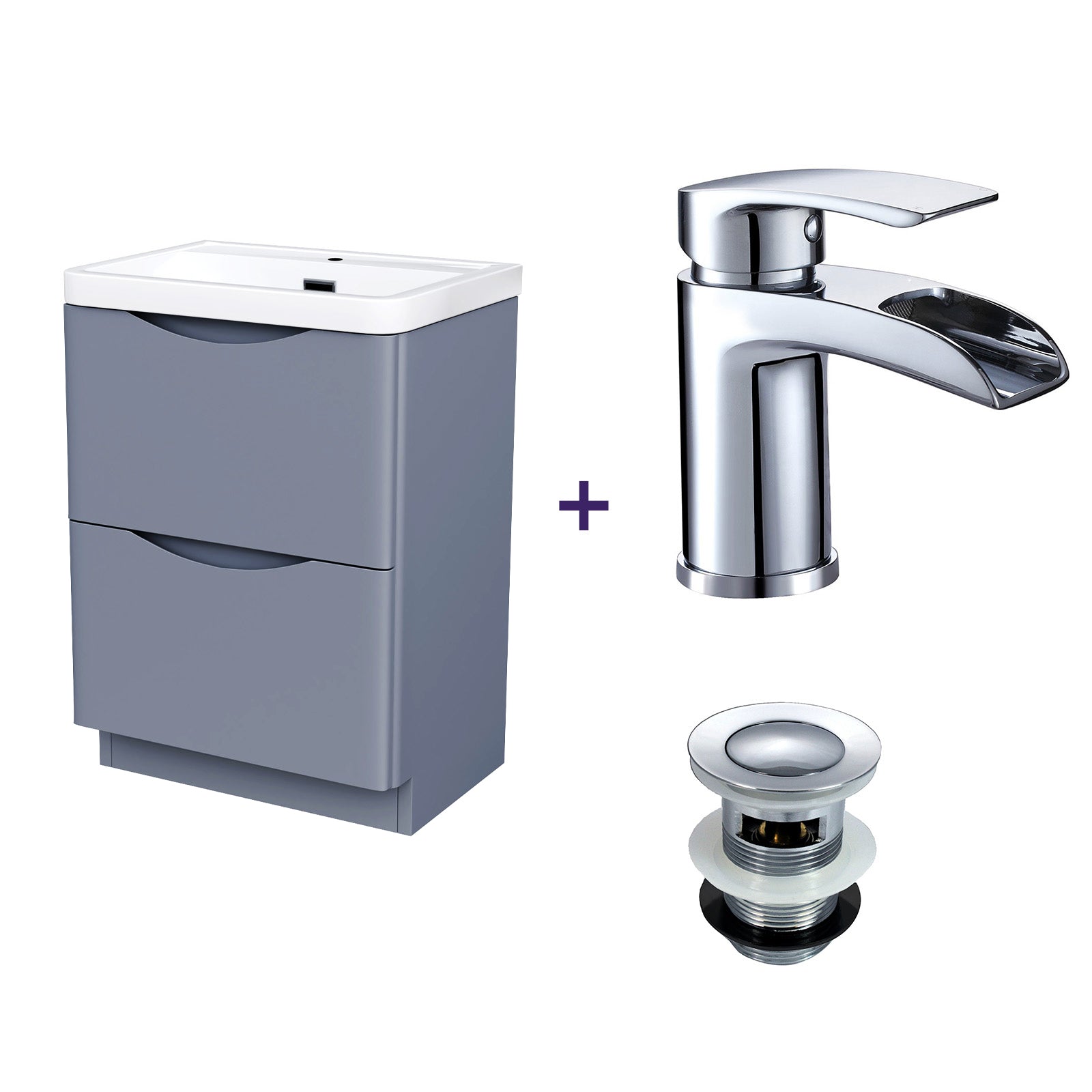 Merton 600mm Grey Basin Vanity Unit Tap with Waste Set