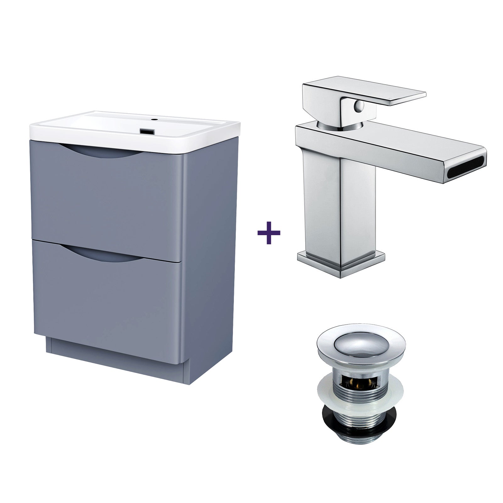Merton 600mm Grey Vanity Unit with Basin Tap & Waste Set