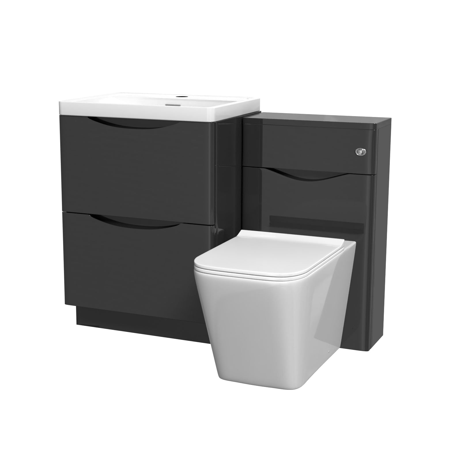 Merton Dark Grey 600mm Freestanding Basin Vanity WC Unit & Square BTW Toilet