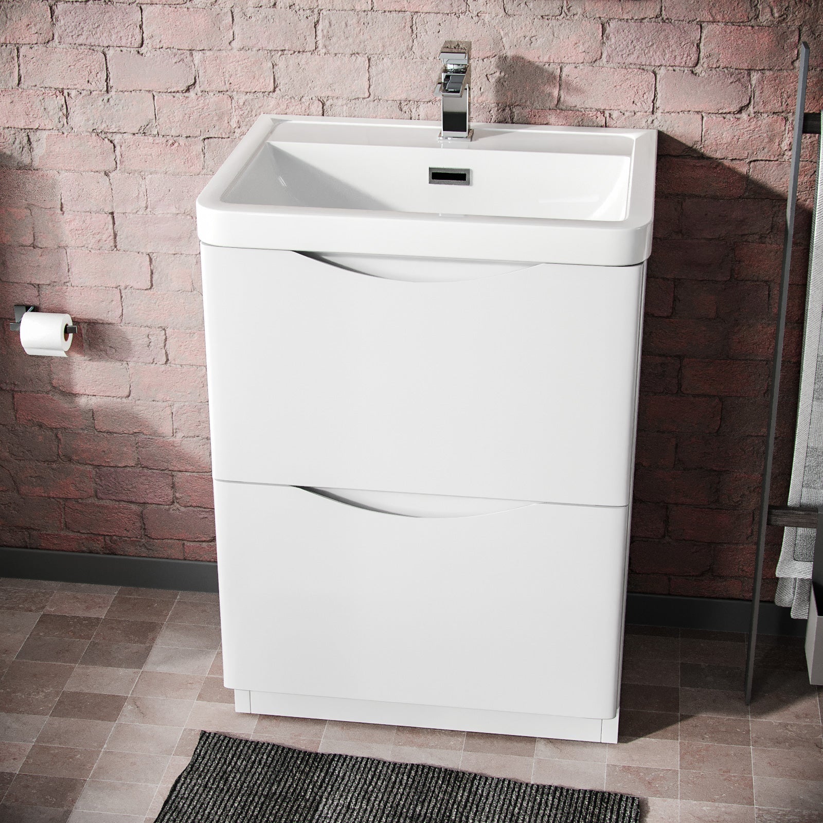 Merton 600mm Freestanding Bathroom Vanity Basin Unit White