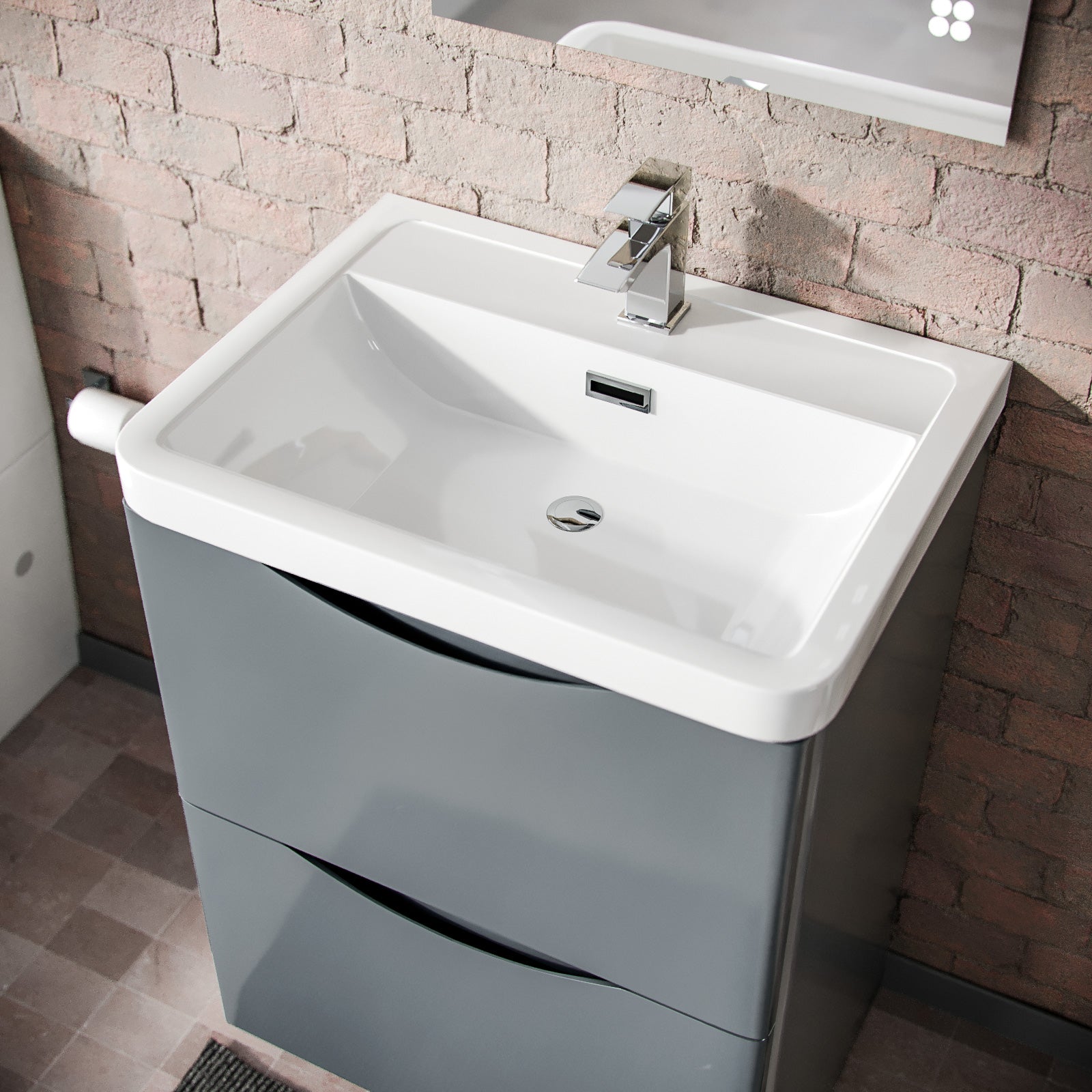 Merton 600mm Freestanding Flat Pack Vanity Basin Unit & Square Rimless Close Coupled Toilet Grey