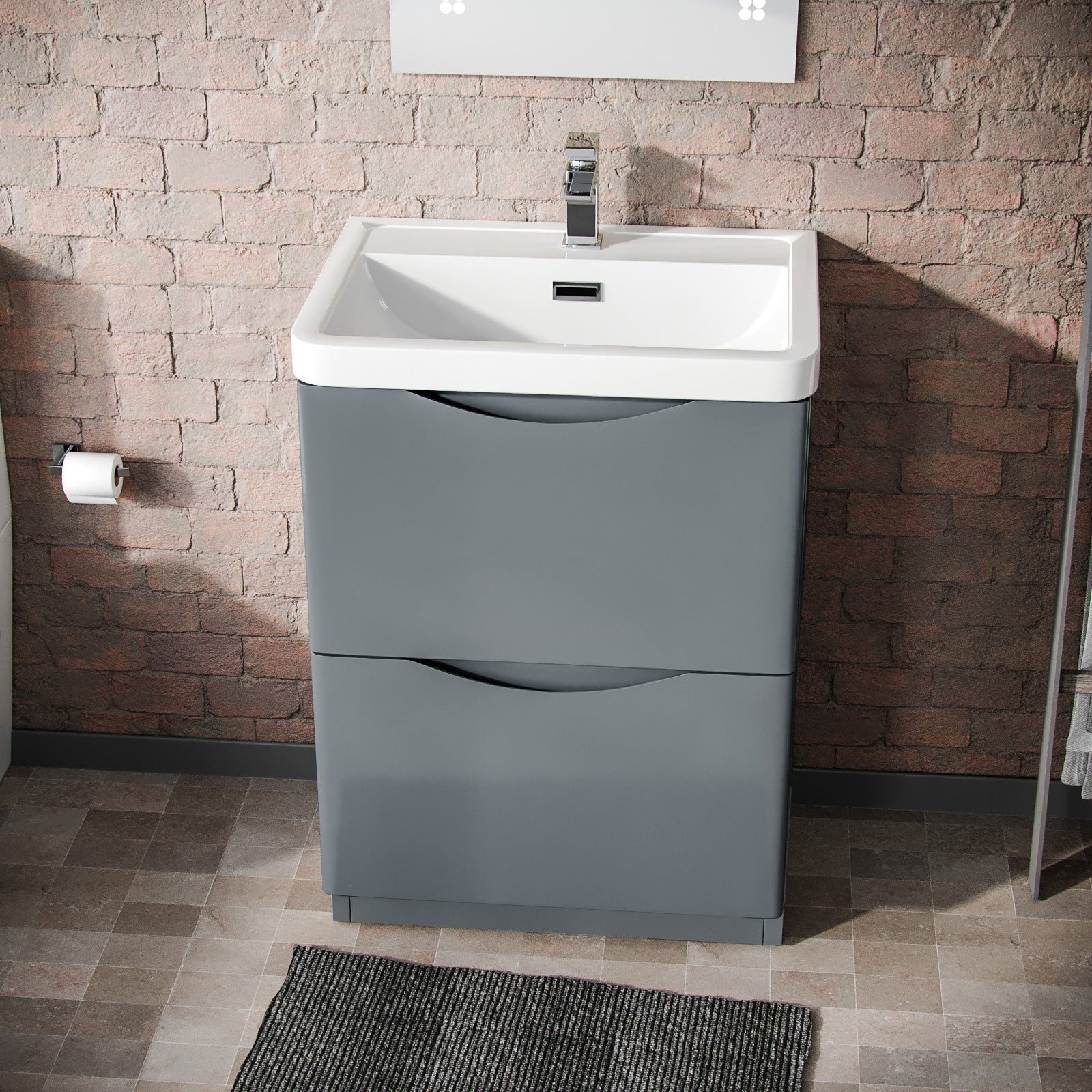 Merton 600mm Freestanding Flat Pack Vanity Basin Unit & Square Rimless Close Coupled Toilet Grey