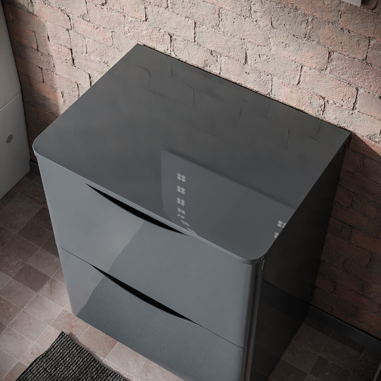 Merton 600mm Gloss Grey 2 Drawer Work Top Freestanding Vanity Unit Bathroom