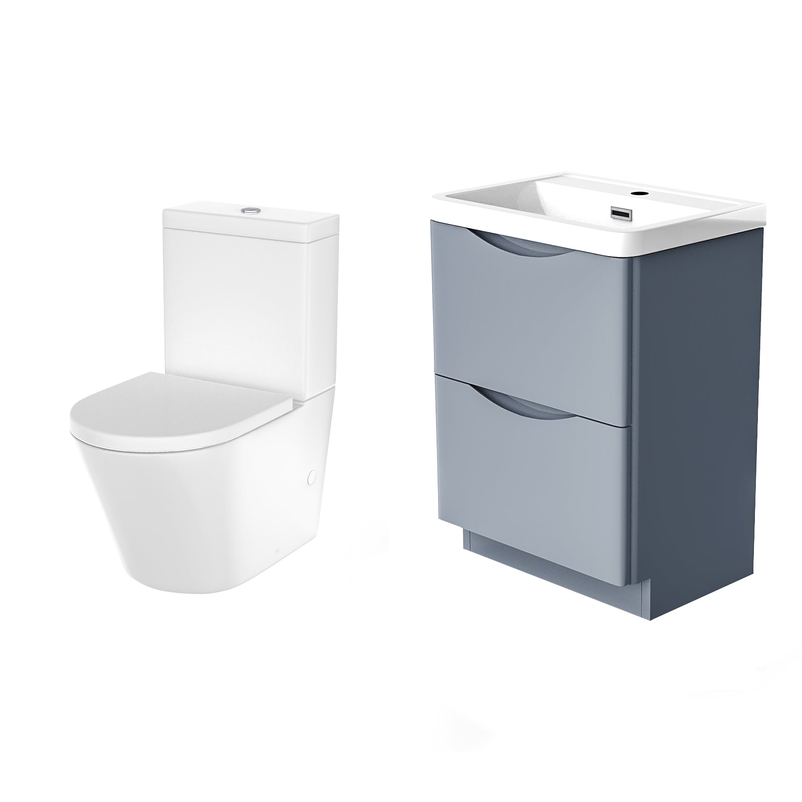 Merton Grey 600mm Basin Sink Vanity and Rimless Close Coupled Toilet