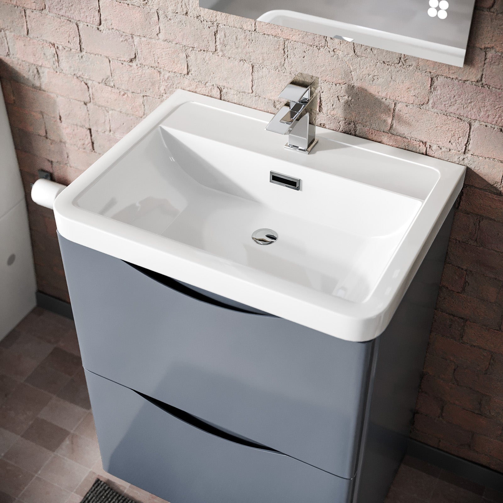 Merton Grey 600mm Freestanding Vanity Basin Unit & Square Rimless Close Coupled Toilet