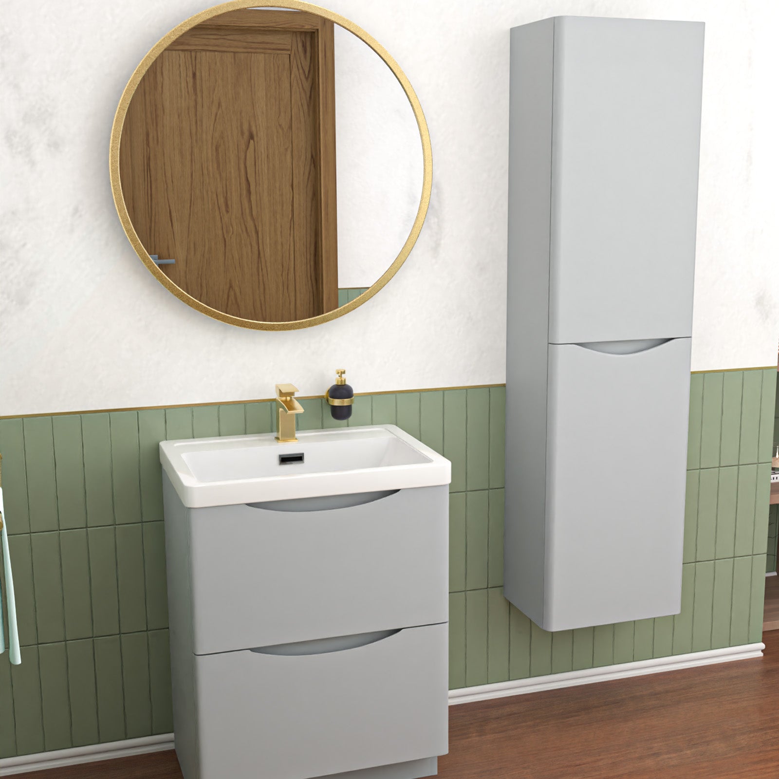 Merton Matte Grey 600mm Freestanding Vanity Unit & 400mm Tall Cabinet