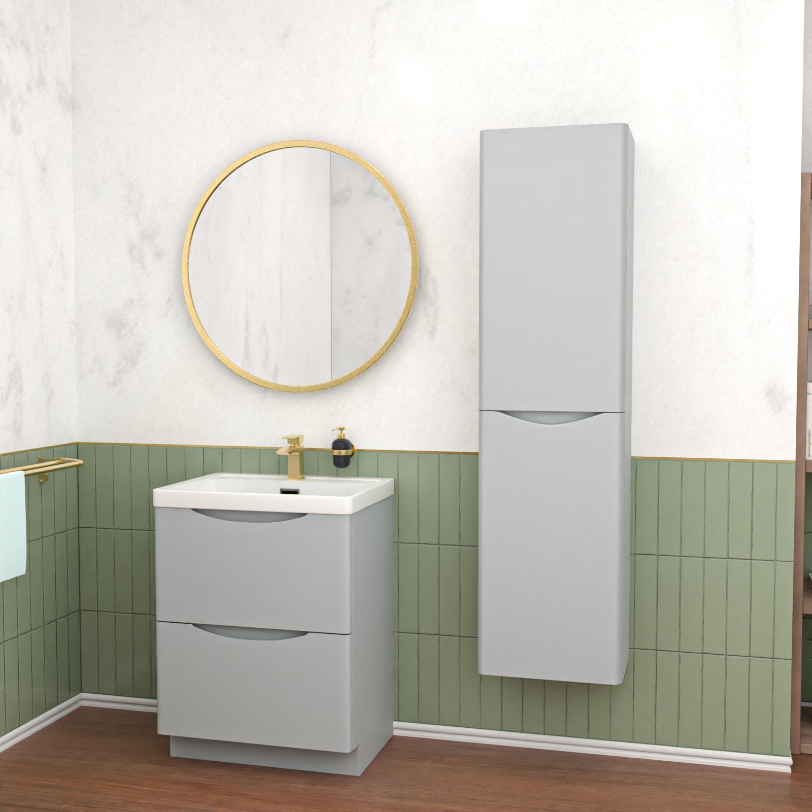 Merton Matte Grey 600mm Freestanding Vanity Unit & 400mm Tall Cabinet
