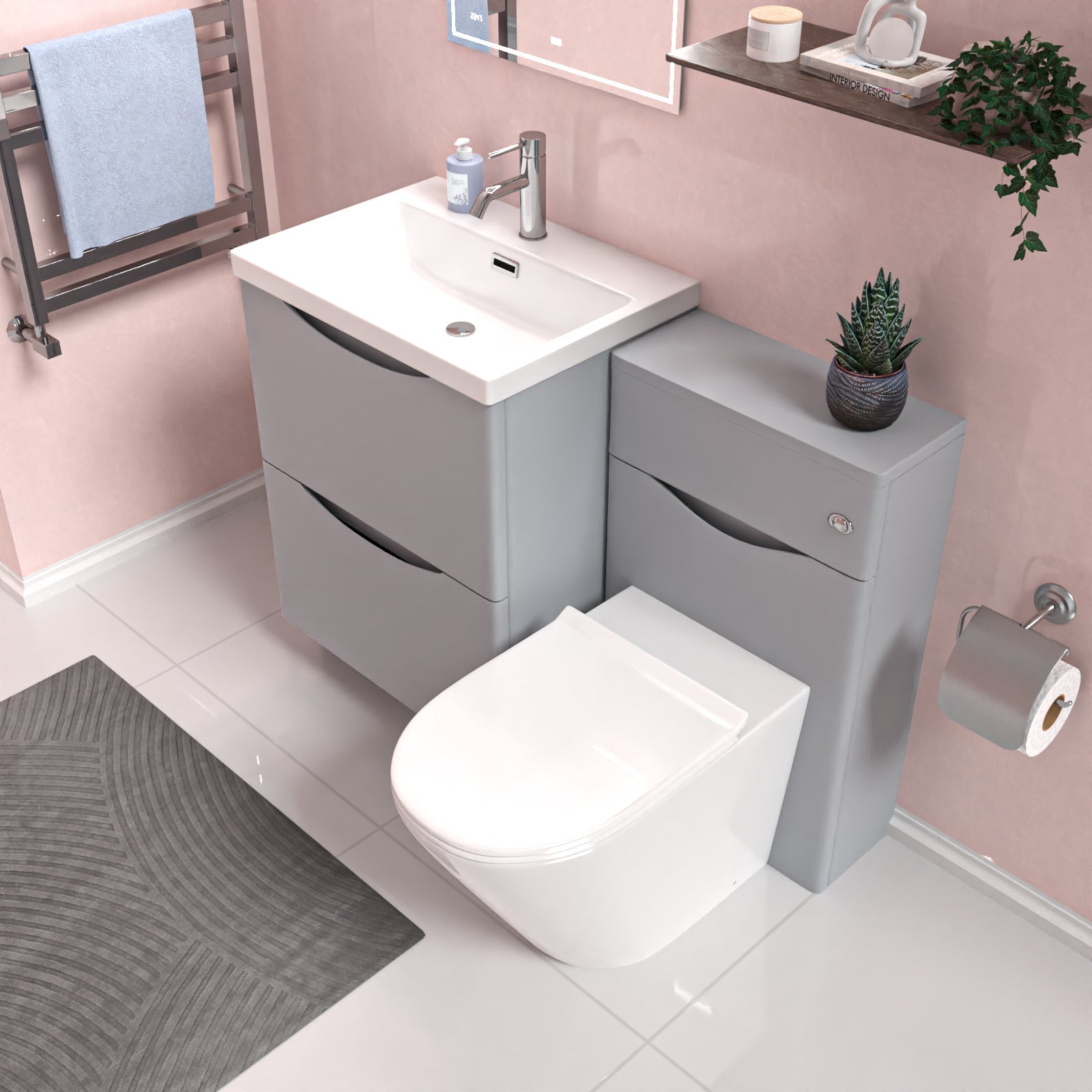 Merton 1100mm Freestanding Matte Grey Vanity Cabinet, WC & Rimless BTW Toilet