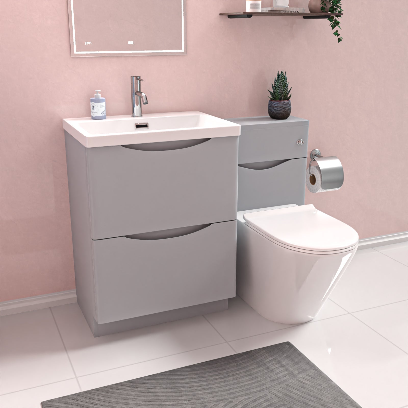 Merton 1100 Freestanding Matte Grey Basin Vanity, WC & Round BTW Toilet