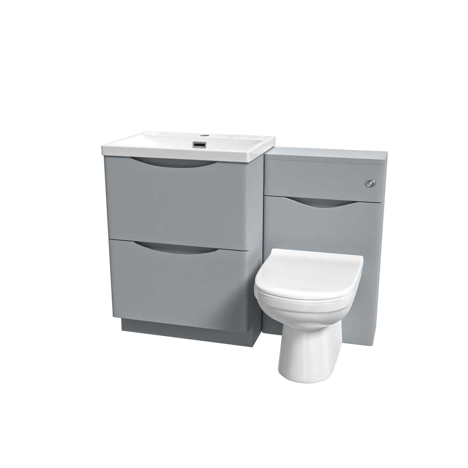 Merton 1100mm Freestanding Matte Grey Vanity Cabinet, WC & Round BTW Toilet