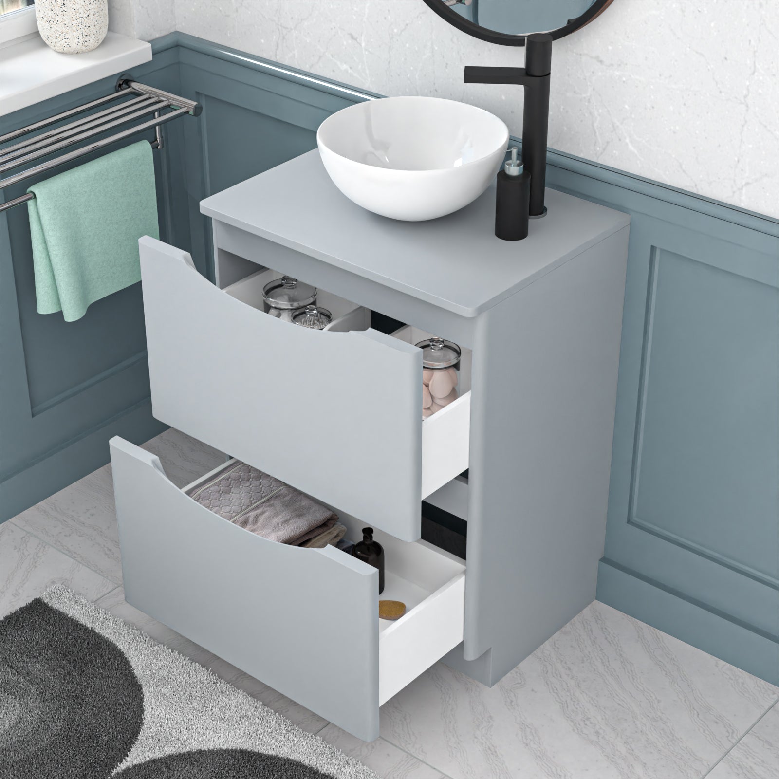 Merton 600mm Freestanding Matte Grey Vanity Unit Round Bowl Basin