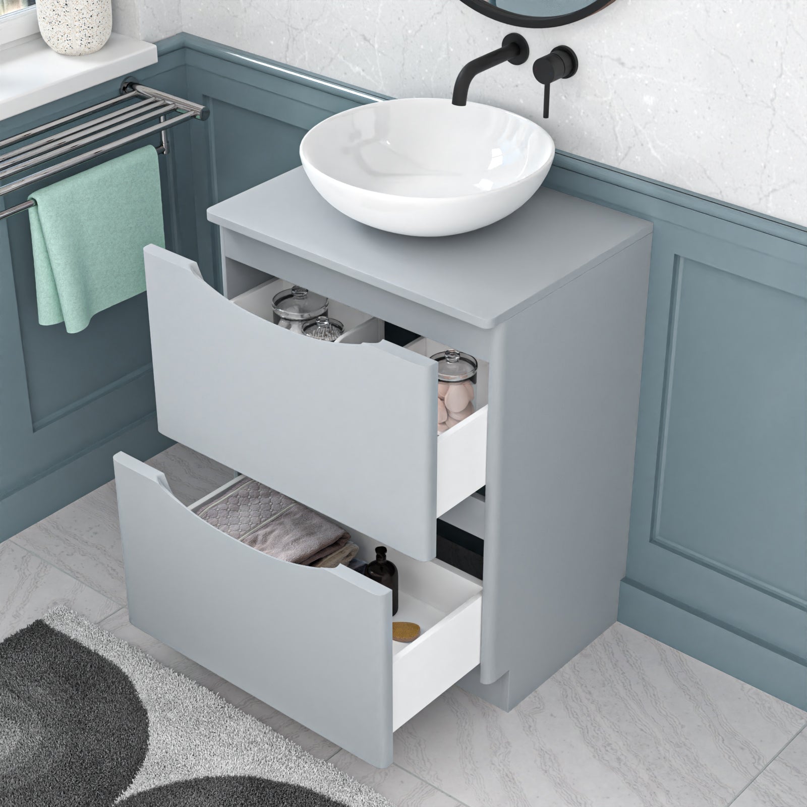 Merton 600mm Freestanding Matte Grey Vanity Unit Ceramic Round Basin