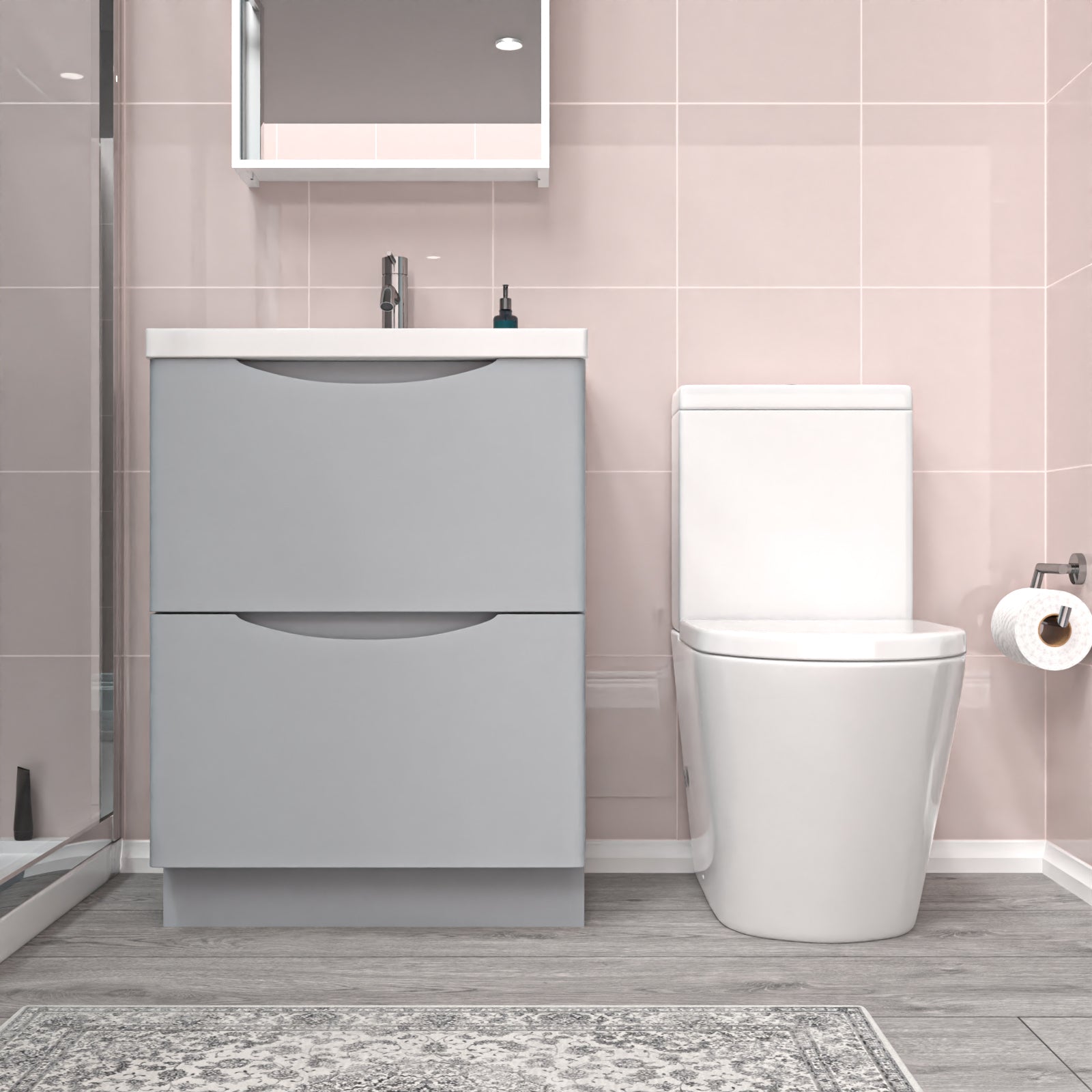 Merton Matte Grey 600mm Basin Vanity Unit and Rimless Close Coupled Toilet