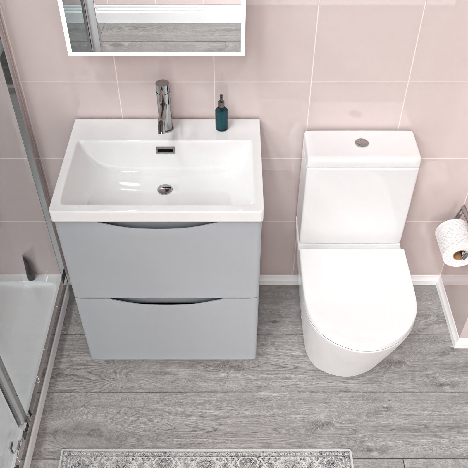 Merton Matte Grey 600mm Basin Vanity Unit and Rimless Close Coupled Toilet