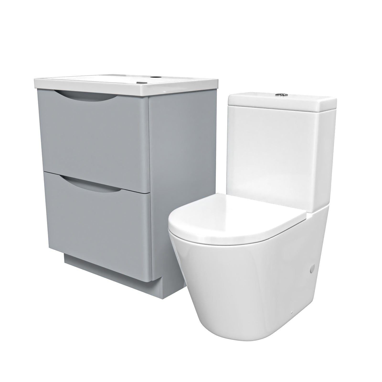 Merton Matte Grey 600mm Basin Vanity Unit and Rimless Close Coupled Toilet