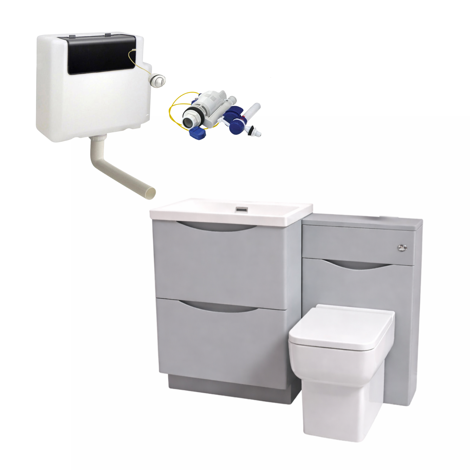 Merton Matte Grey 1100mm Freestanding Vanity Basin WC Unit & Rimless BTW Toilet