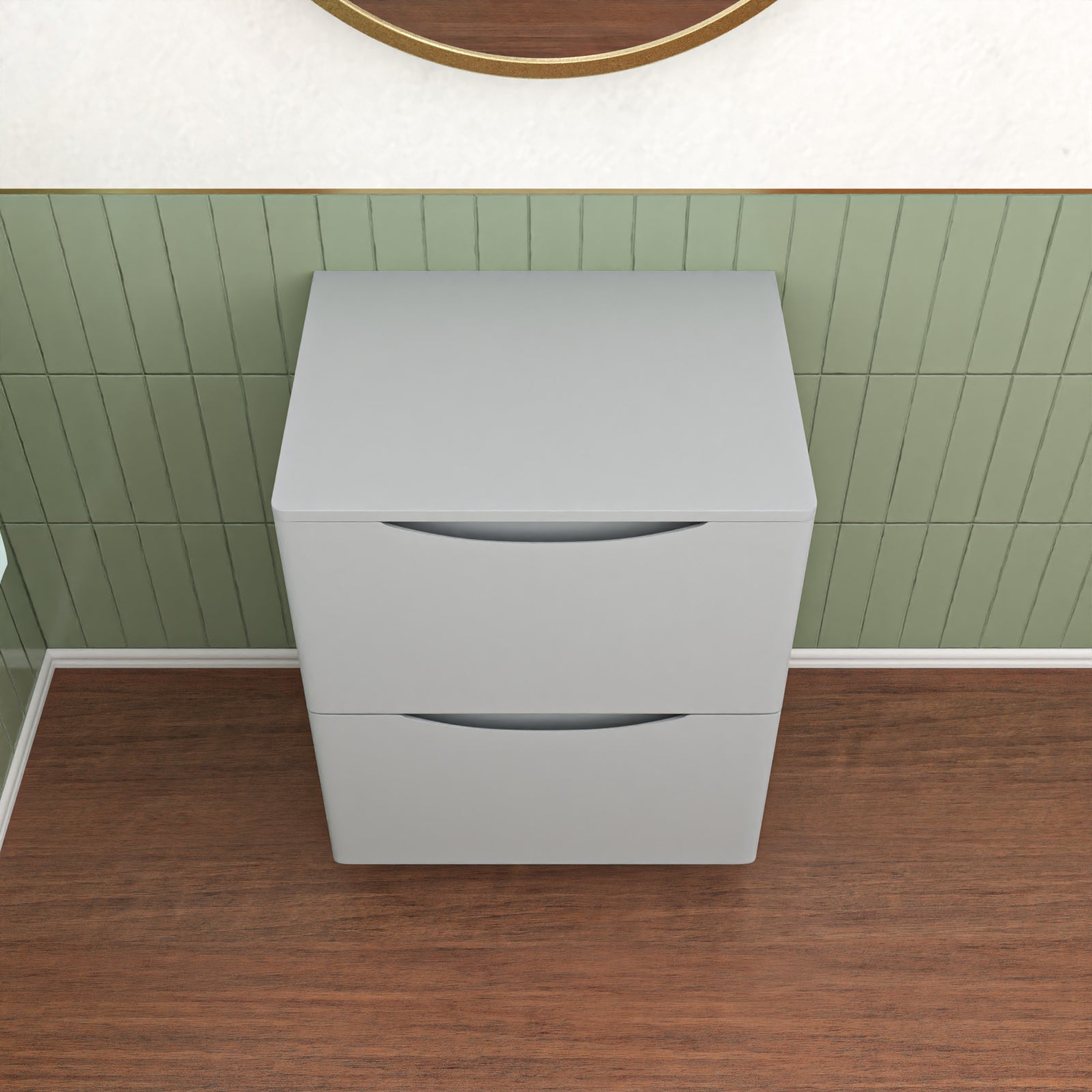 Merton Matte Grey 600mm 2 Drawer Work Top Freestanding Vanity Unit Bathroom