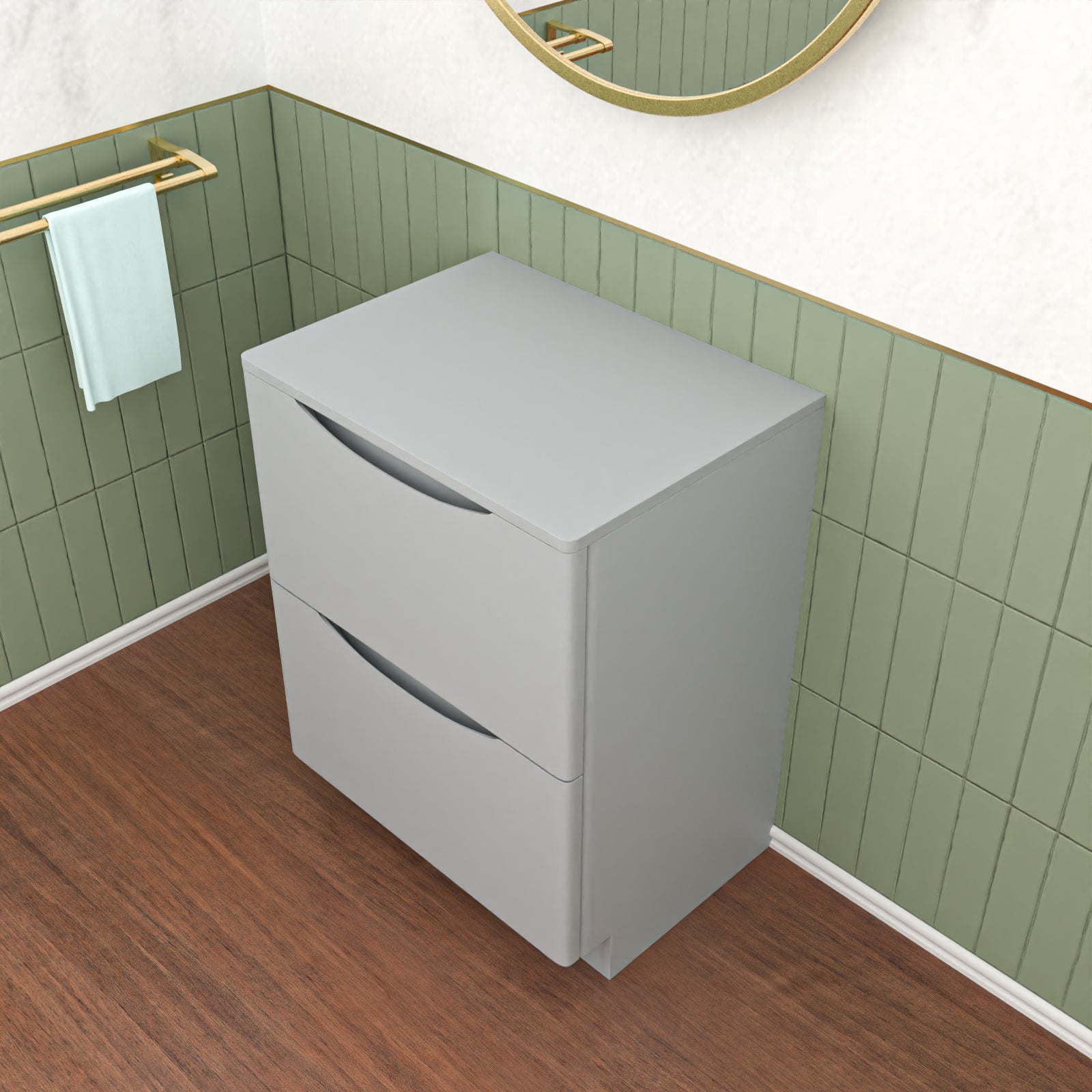 Merton Matte Grey 600mm 2 Drawer Work Top Freestanding Vanity Unit Bathroom