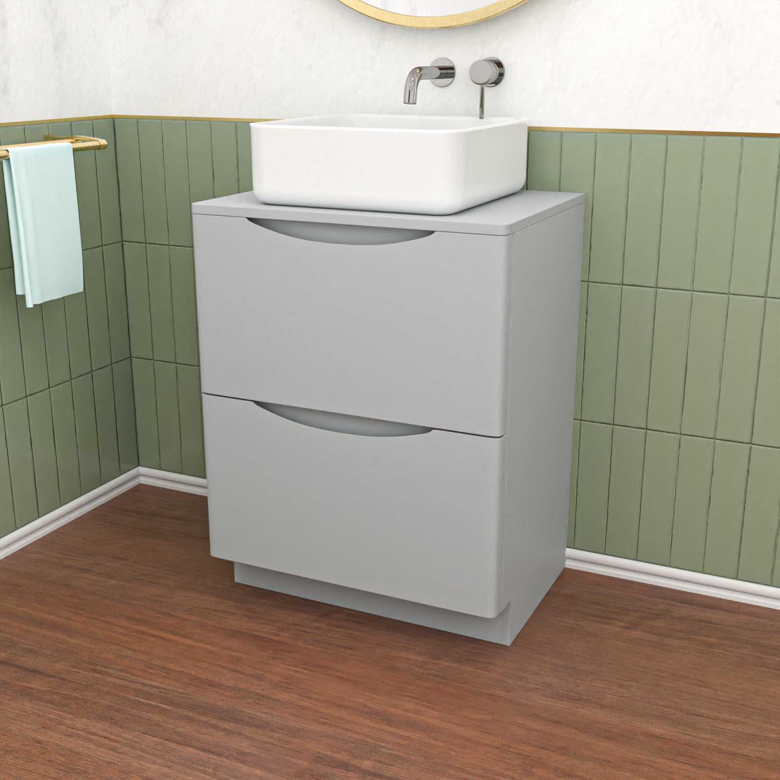 Merton Matte Grey 600mm 2 Drawer Work Top Freestanding Vanity Unit Bathroom