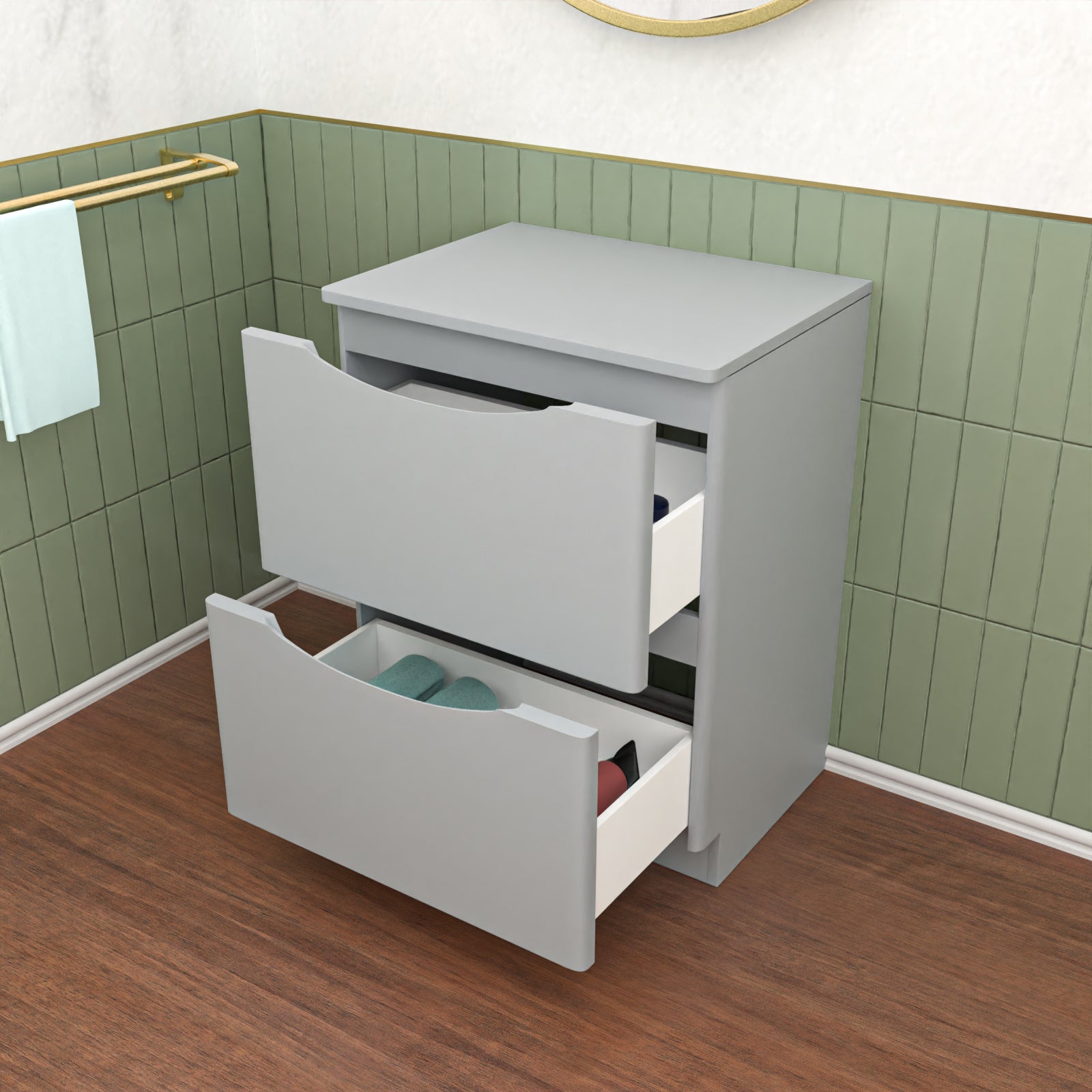 Merton Matte Grey 600mm 2 Drawer Work Top Freestanding Vanity Unit Bathroom