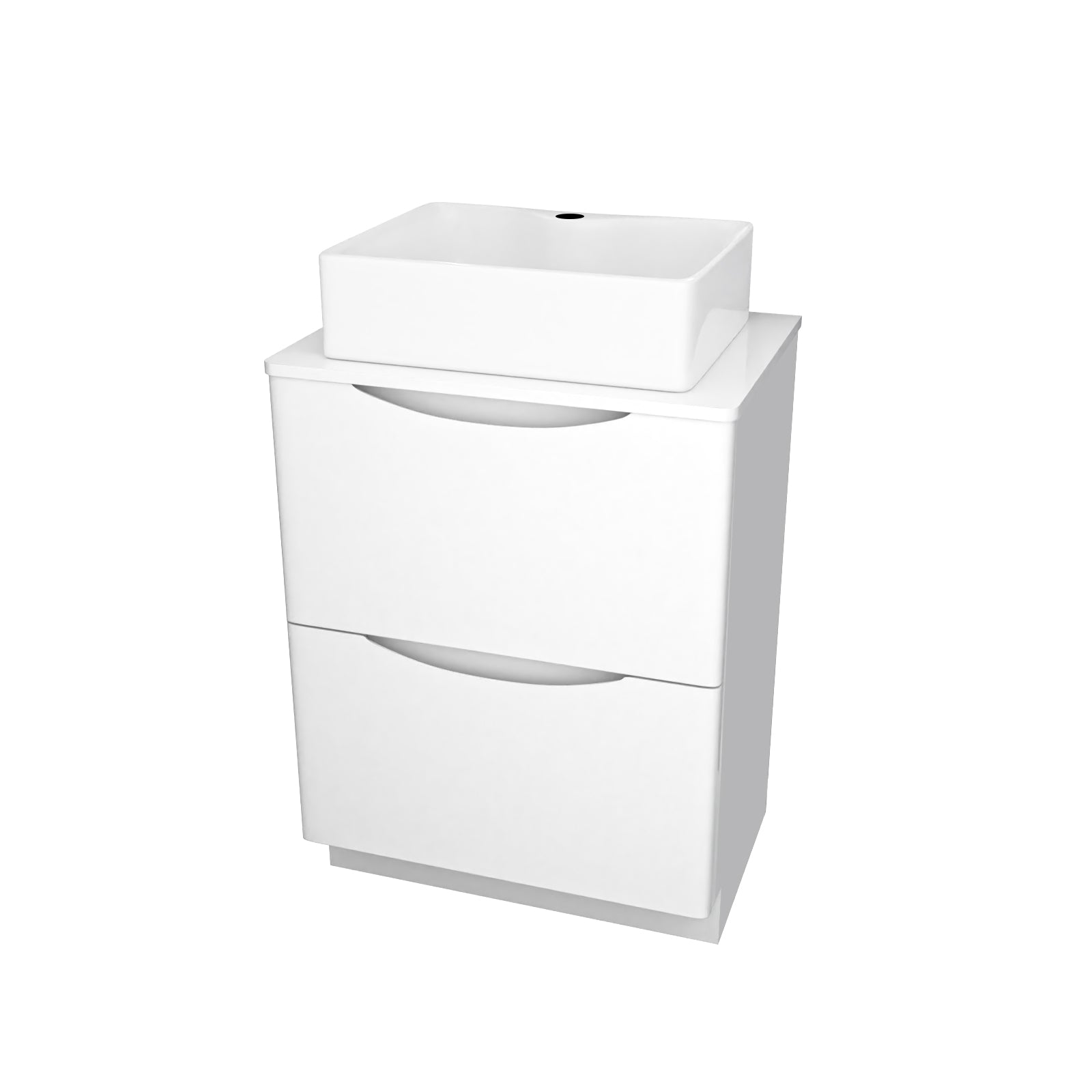 Merton 600mm White Freestanding Vanity Unit, Worktop With Square Bowl Basin