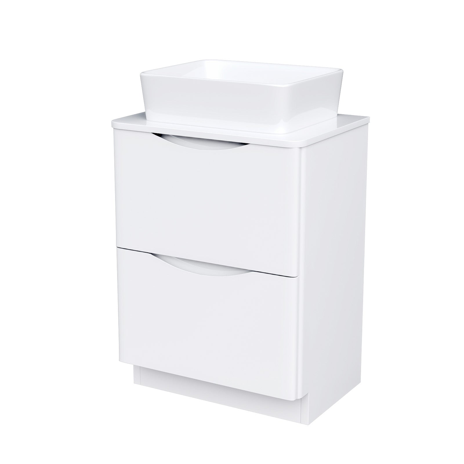 Merton White 600mm Bathroom Freestanding Vanity Unit With Square Ceramic Countertop 485mm Basin