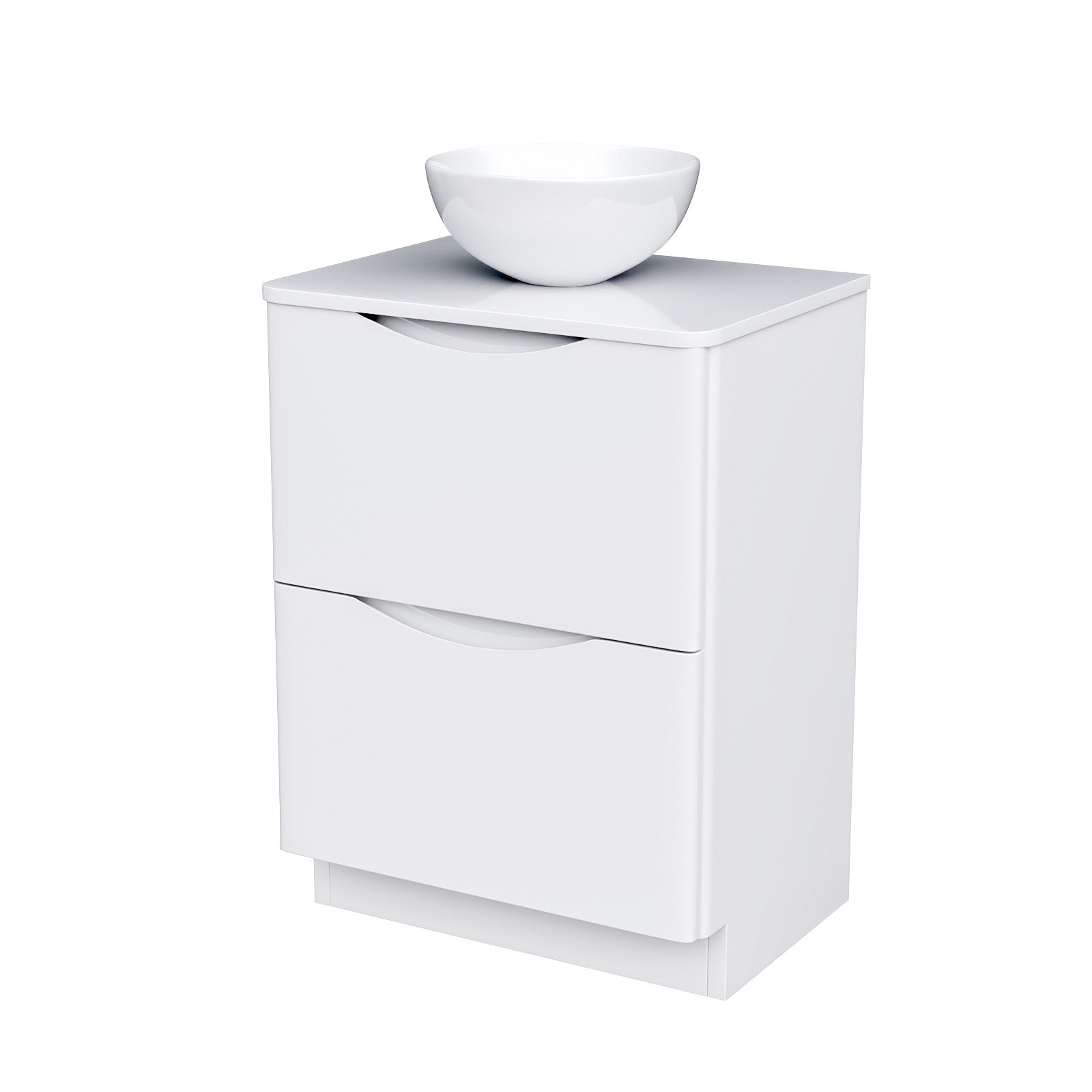 Merton White 600mm Bathroom Freestanding Vanity Unit With Round Ceramic Countertop 320mm Basin