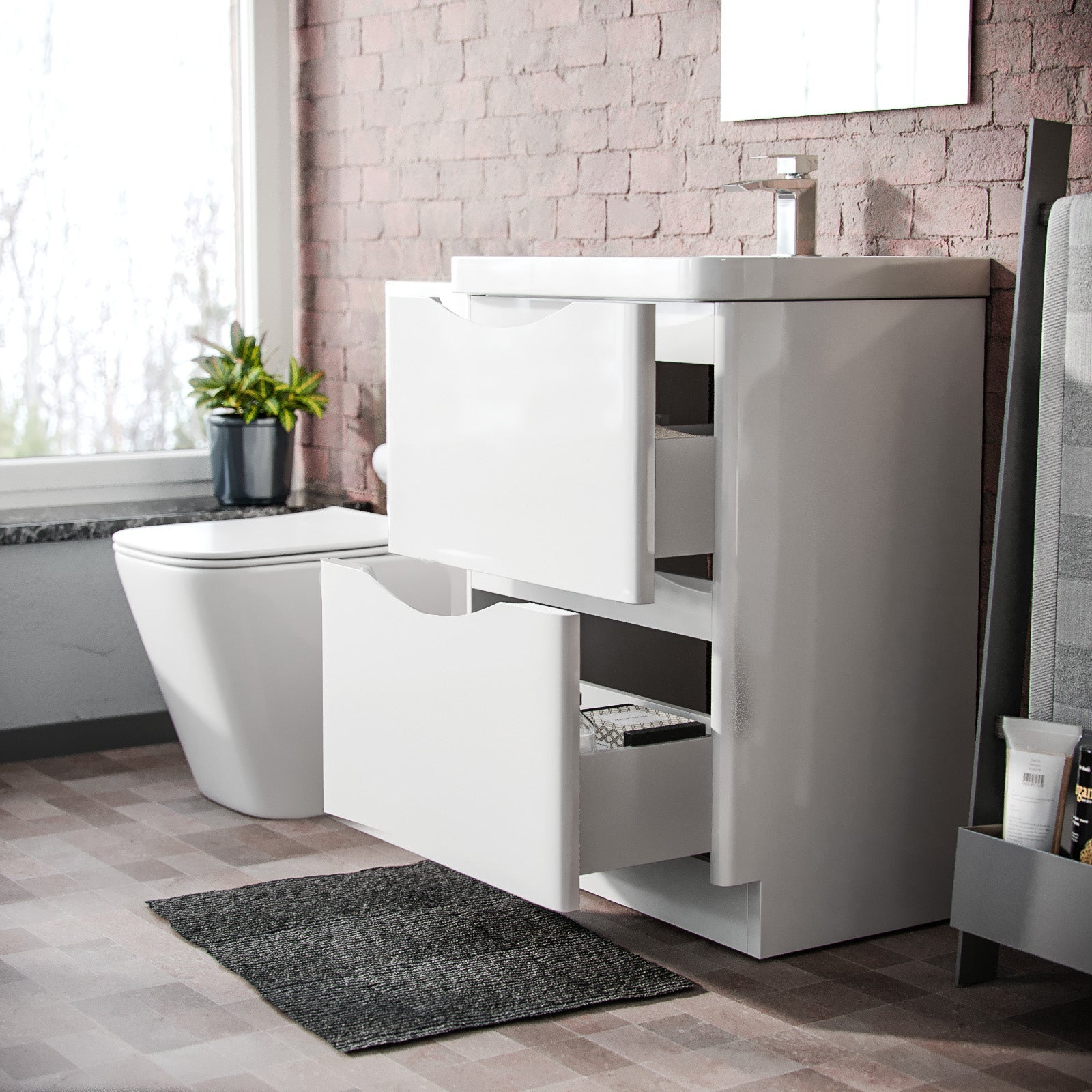 Merton 600mm Freestanding Vanity Basin Unit & Square Rimless Close Coupled Toilet White