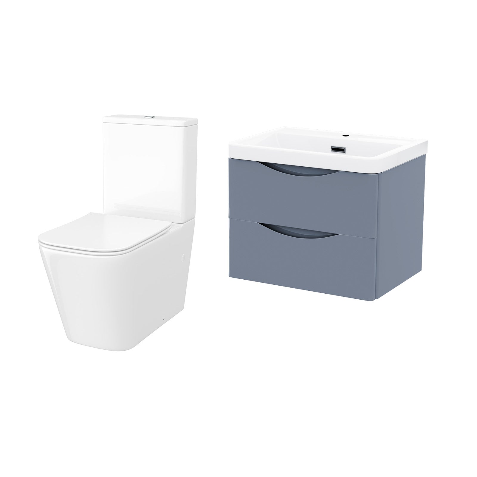 Merton 600mm Wall Hung Vanity Basin Unit & Square Rimless Close Coupled Toilet Grey
