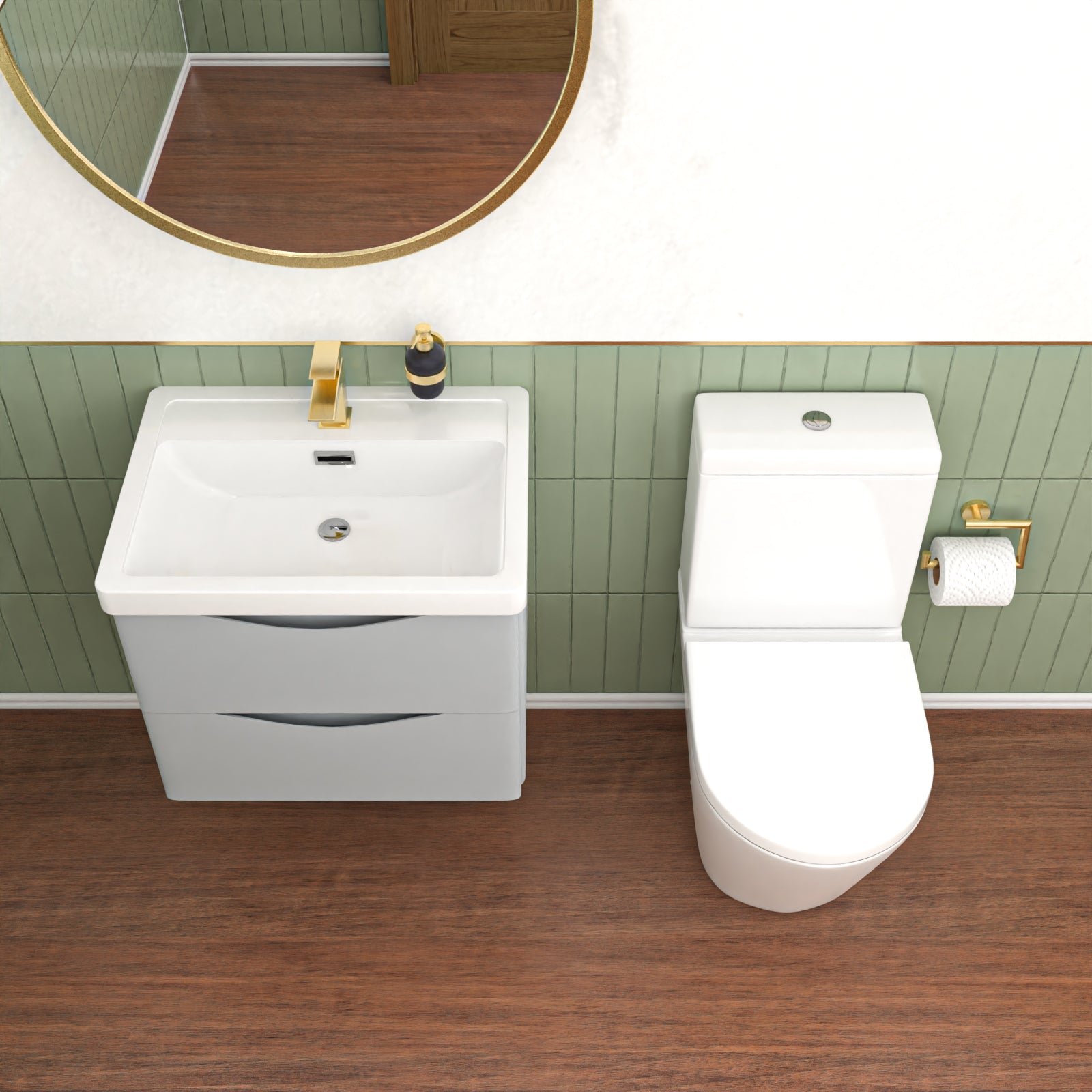 Merton 600mm Matte Grey Wall Hung Vanity Basin & Close Coupled Toilet
