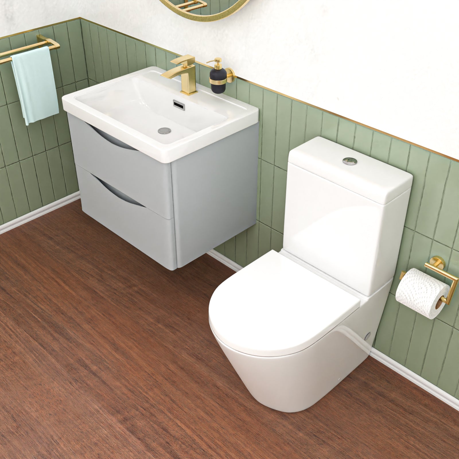 Merton 600mm Matte Grey Wall Hung Vanity Basin & Close Coupled Toilet