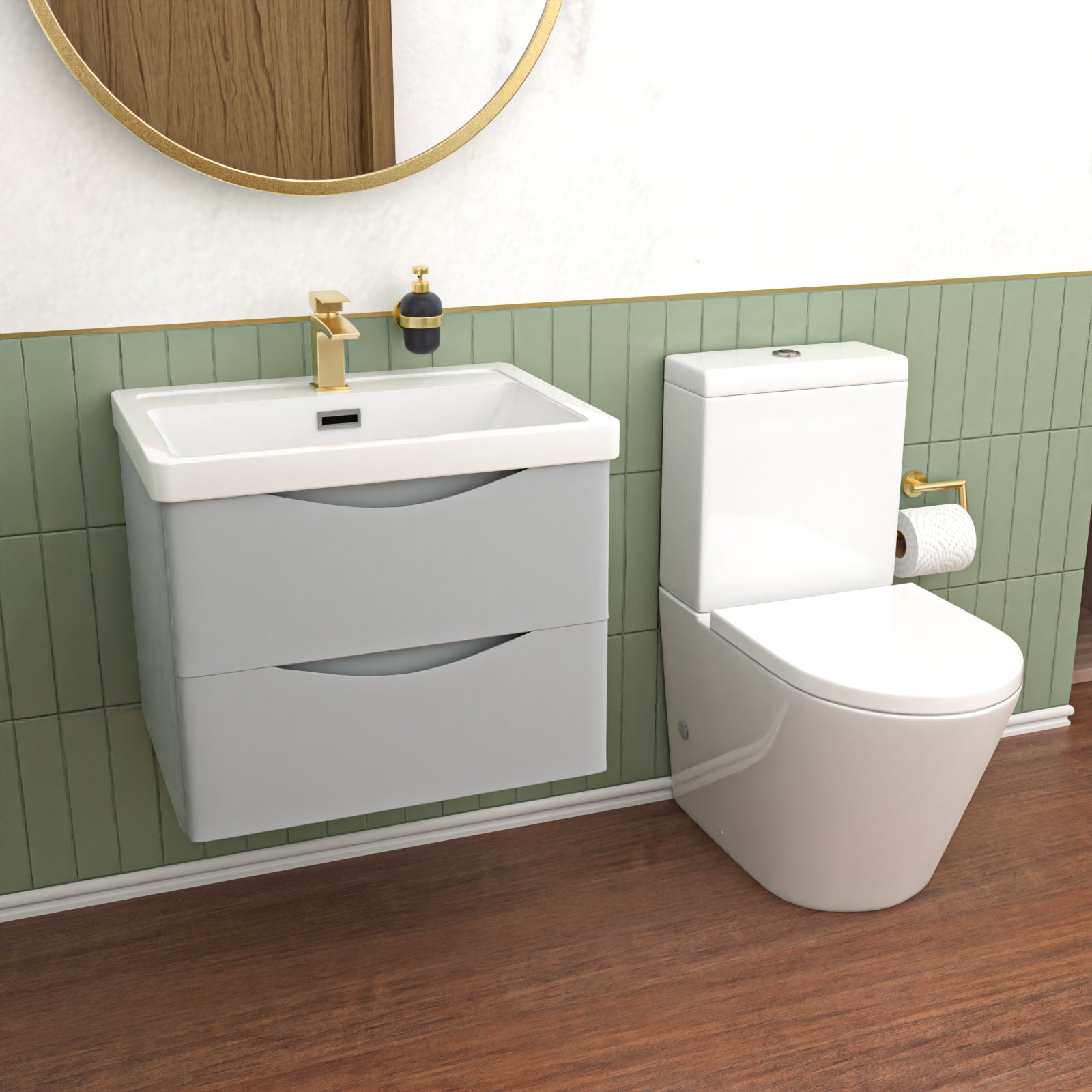 Merton 600mm Matte Grey Wall Hung Vanity Basin & Close Coupled Toilet