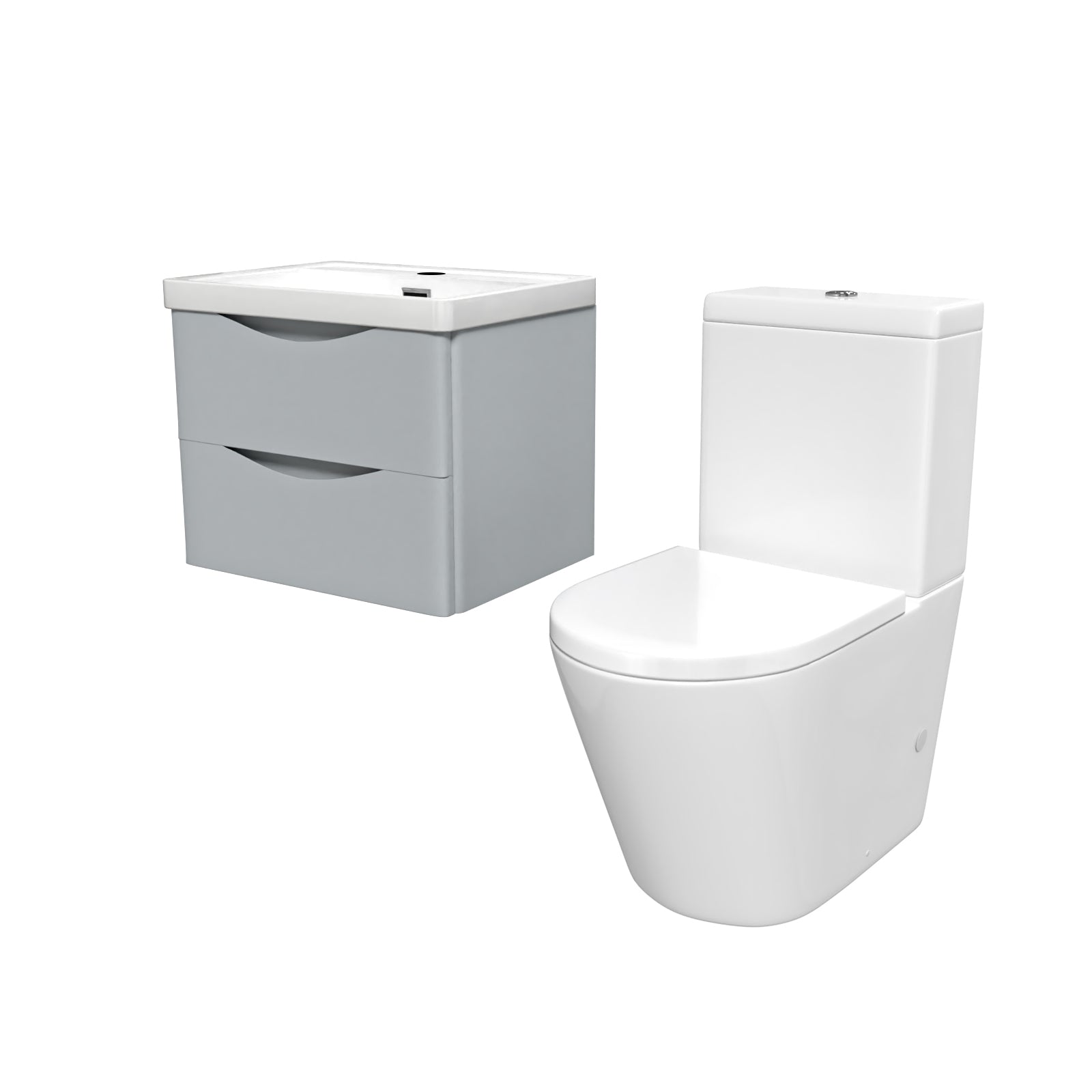 Merton 600mm Matte Grey Wall Hung Vanity Basin & Close Coupled Toilet