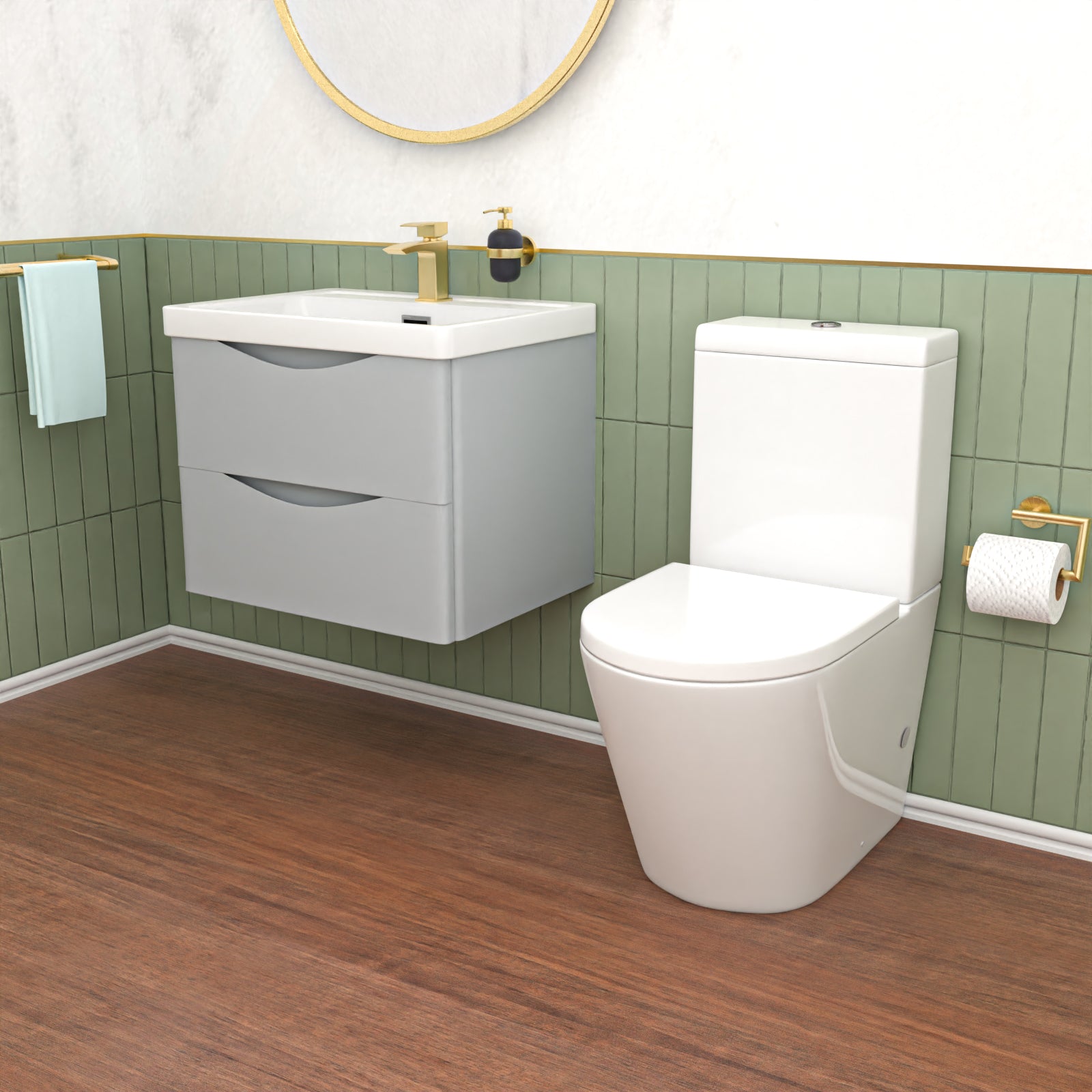 Merton 600mm Matte Grey Wall Hung Vanity Basin & Close Coupled Toilet