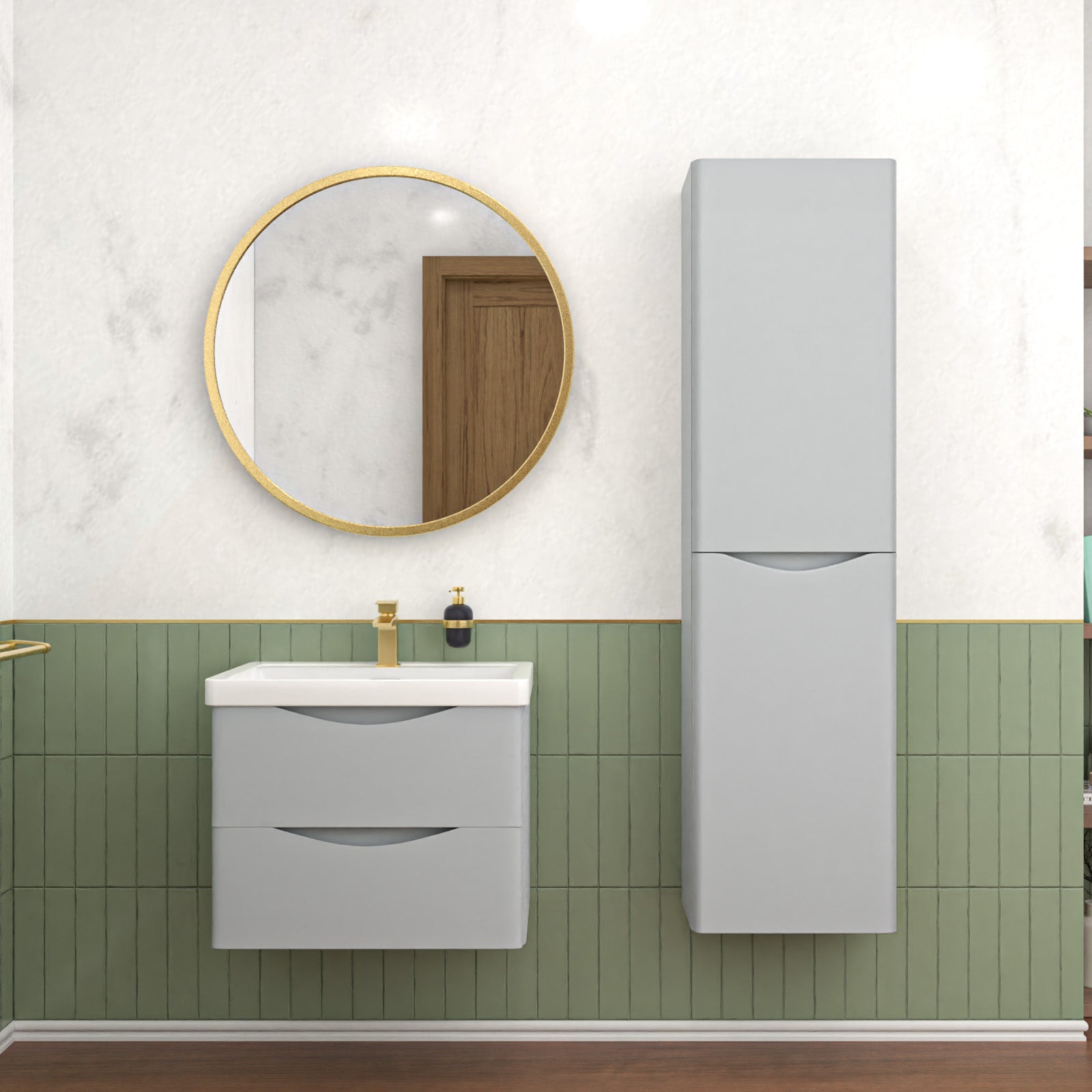 Merton Matte Grey 600mm Wall Hung Vanity Unit & 400mm Cabinet Suite
