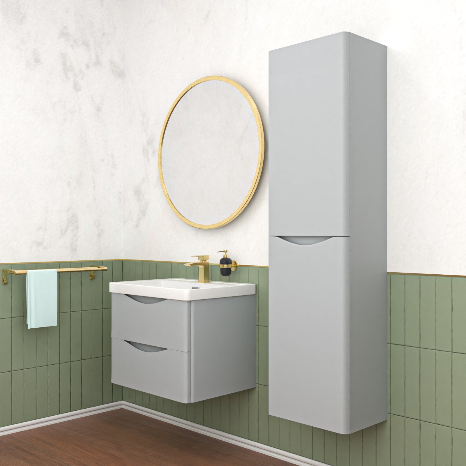 Merton Matte Grey 600mm Wall Hung Vanity Unit & 400mm Cabinet Suite