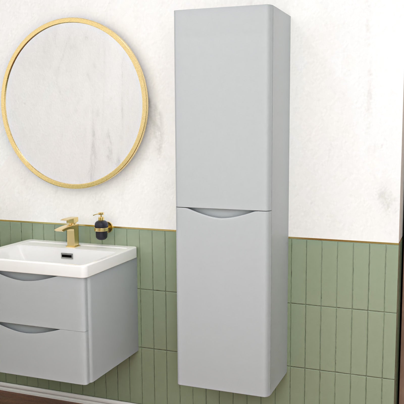 Merton Matte Grey 600mm Wall Hung Vanity Unit & 400mm Cabinet Suite
