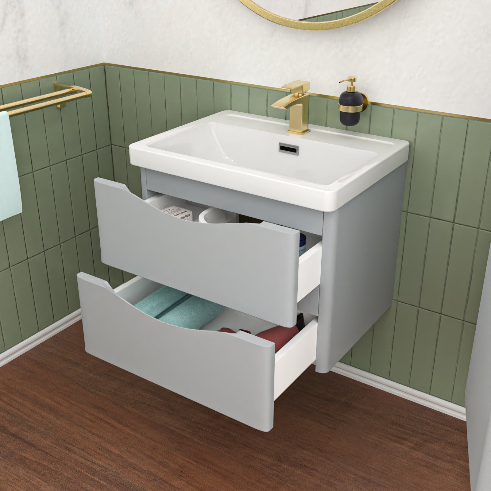 Merton Matte Grey 600mm Wall Hung Vanity Unit & 400mm Cabinet Suite