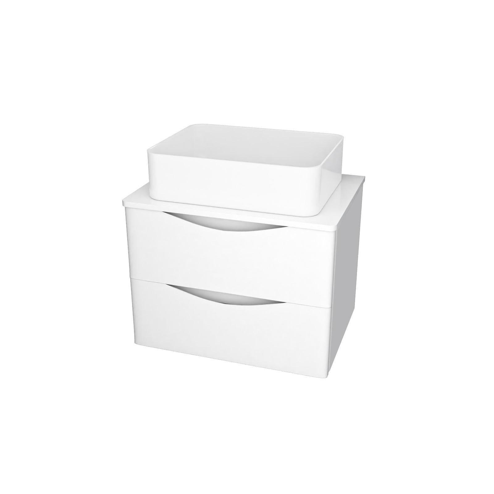 Merton 600mm White Wall Hung Vanity Unit, Worktop With Square Basin
