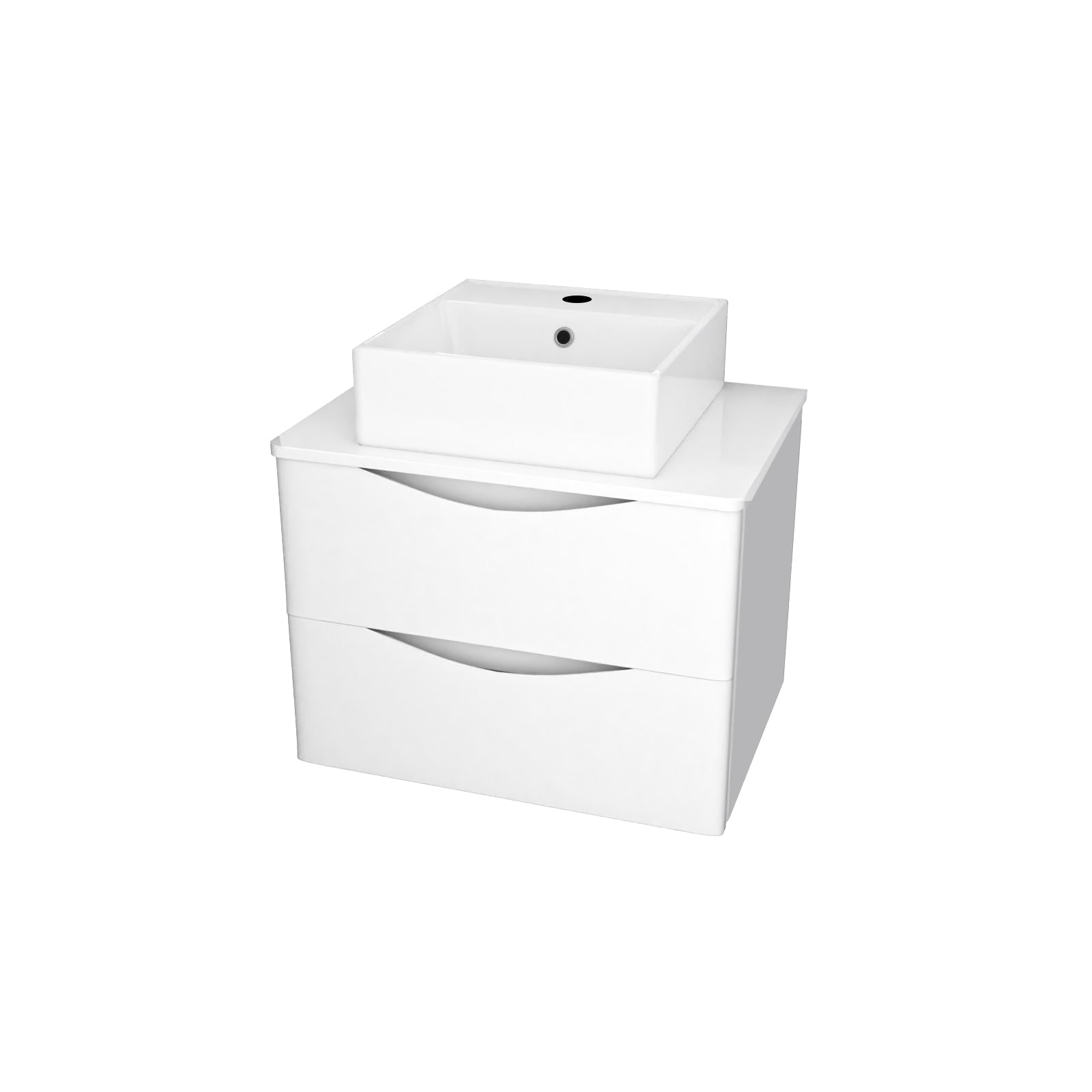 Merton 600mm Wall Hung White 2 Drawers Vanity & Worktop With Square Basin