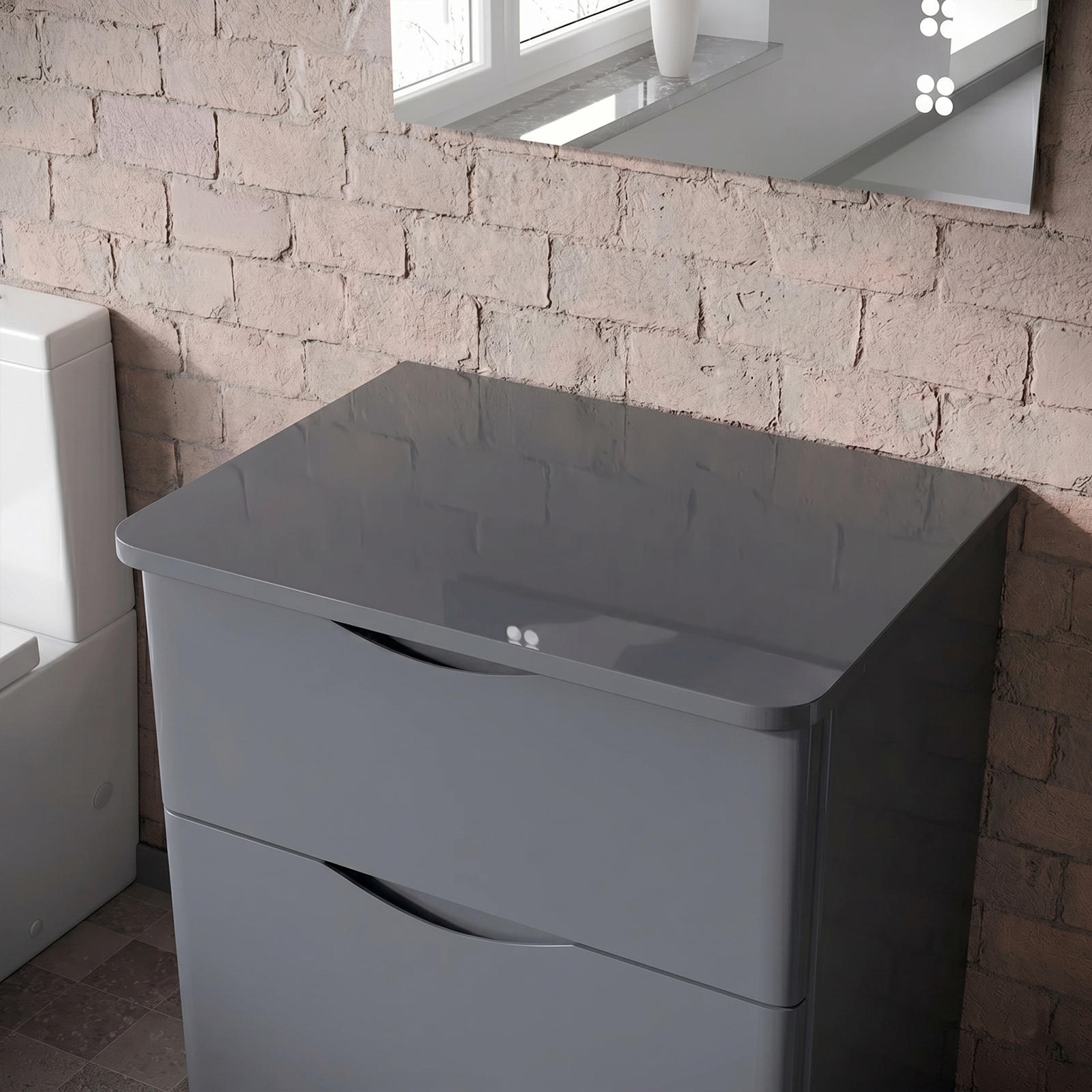 Merton 590mm Steel Grey Round Corner MDF Worktop for Vanity Cabinet