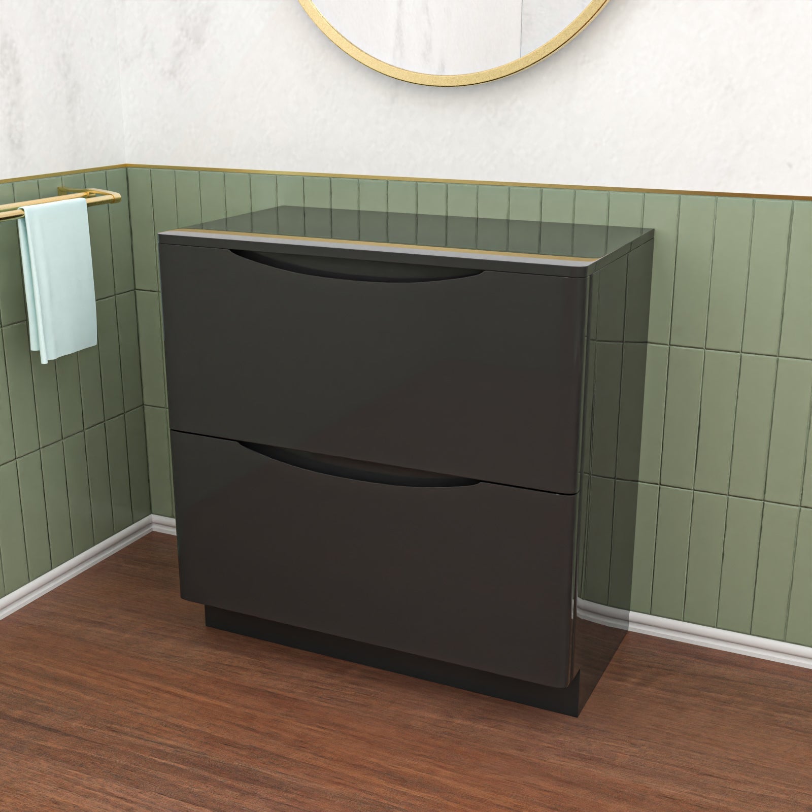 Dark Grey 800mm 2 Drawer Work Top Freestanding Bathroom Vanity Unit