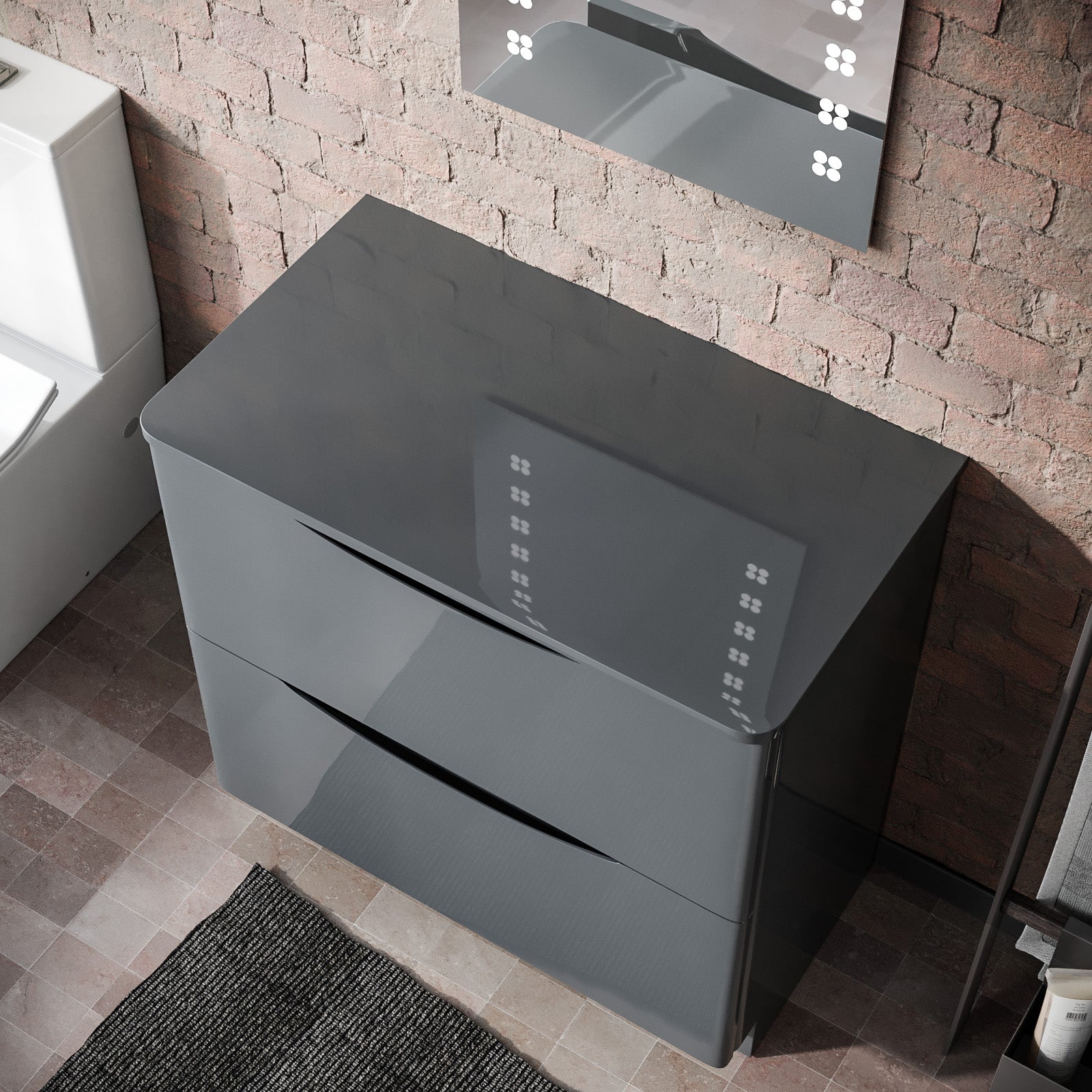 Merton 800 mm Dark Grey 2 Drawer Work Top Freestanding Vanity Cabinet Bathroom